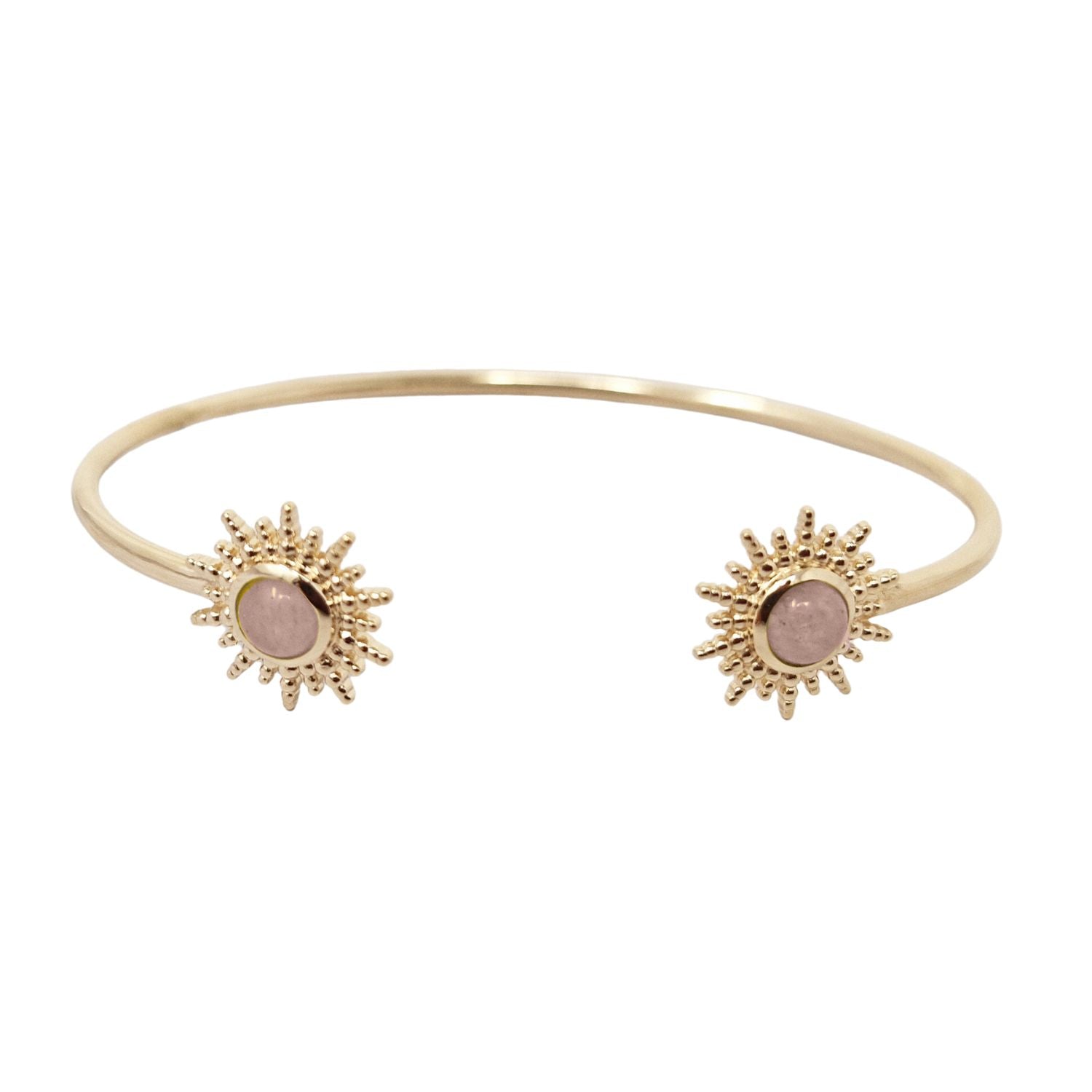 Harfi Women's Pink / Gold Rose Quartz October Birthstone Sunburst Bangle In Multi