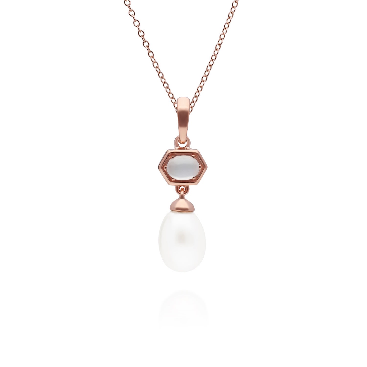 Women’s White Modern Pearl & Moonstone Pendant In Rose Gold Plated Silver Gemondo