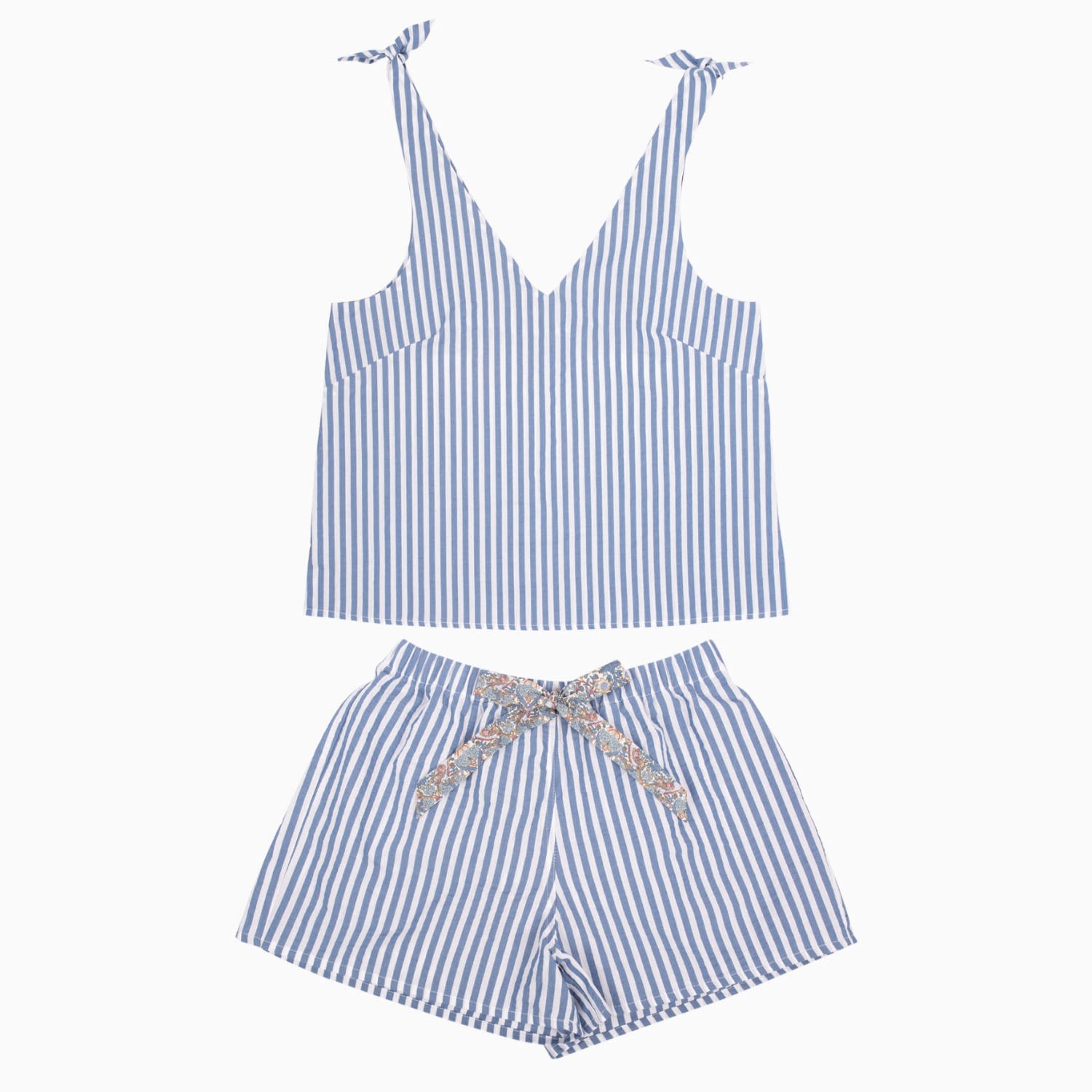 Women’s Blue / White Blue Stripes Seersucker Pyjama Set Extra Small Le Colonel