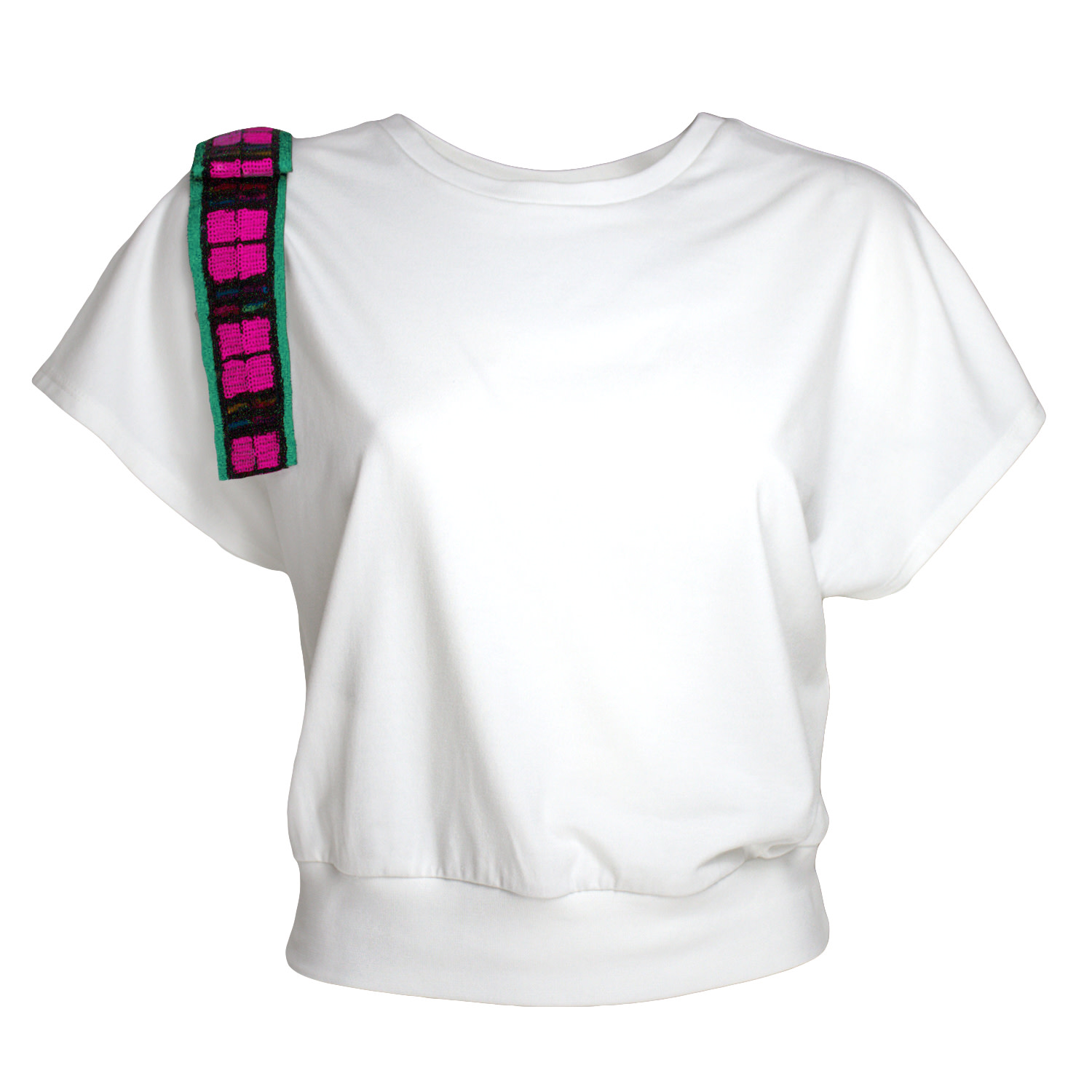 Lalipop Design Women's White T-shirt Established With A Sequined Bow In White