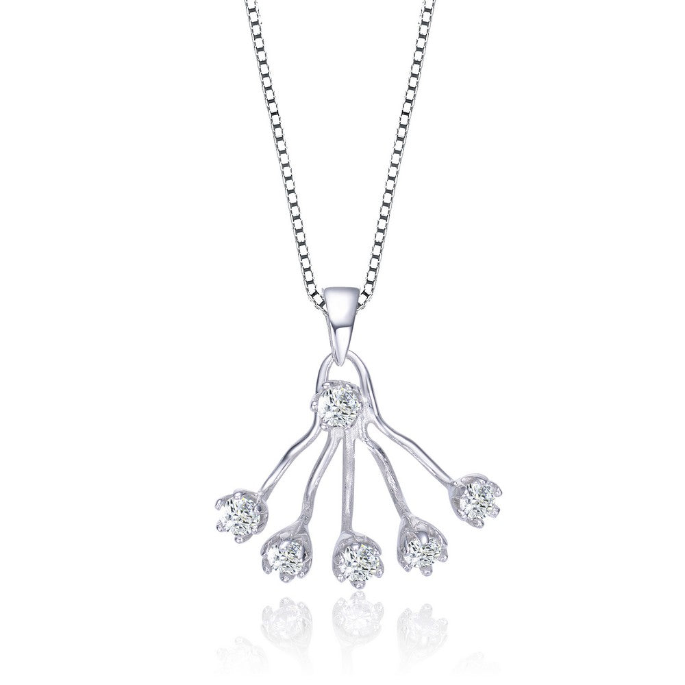 Women’s White / Silver Sterling Silver Stament Shoot Out From A Center Of White Cubic Zirconia Pendant Genevive Jewelry