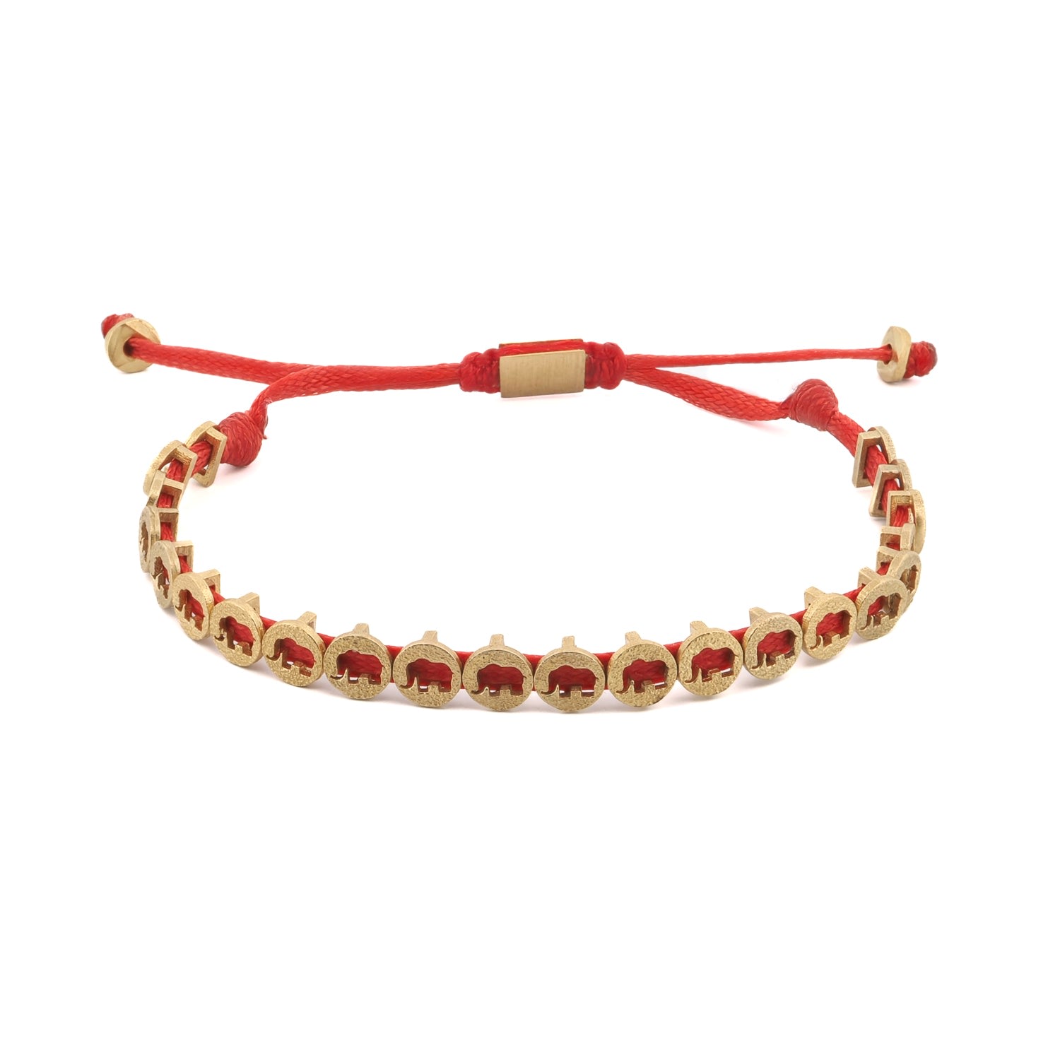 Ebru Jewelry Men's Gold / Red Lucky Elephant Red Woven Unisex String Bracelet - Red