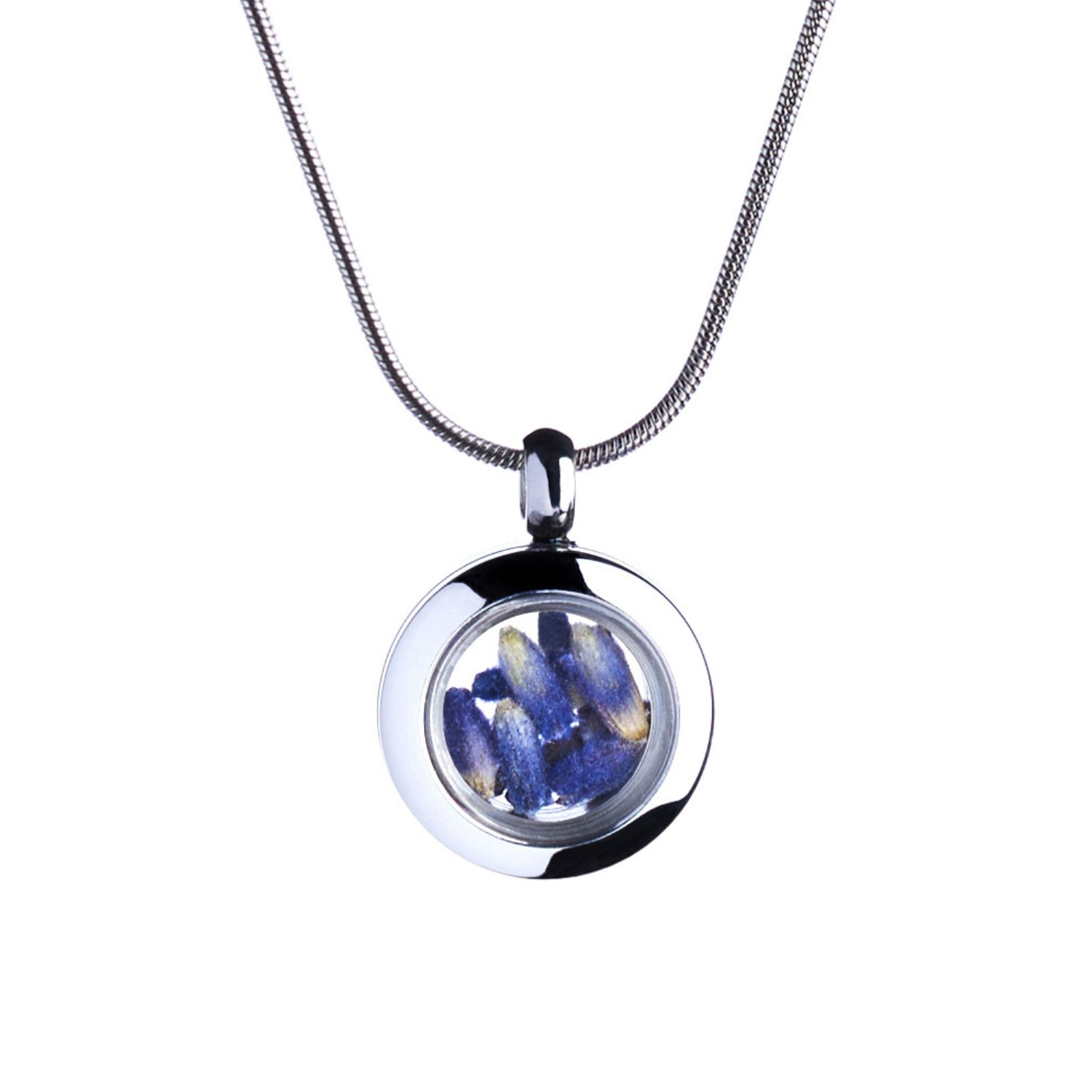 My Little Nature Women's Blue / Silver Tiny Designer Jewelery Necklace With Natural Provence Lavender Blossoms - A Gi