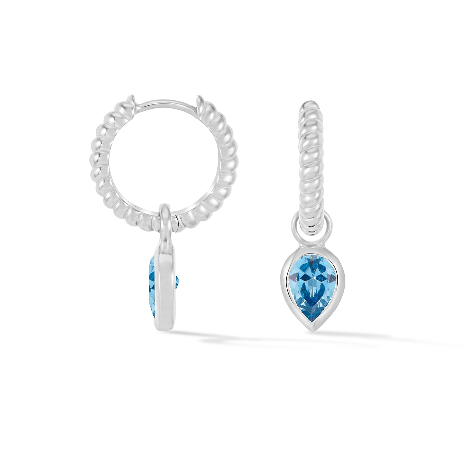 Dower & Hall Women's Silver / Blue Blue Topaz Twist Huggie Charm Hoops In Sterling Silver