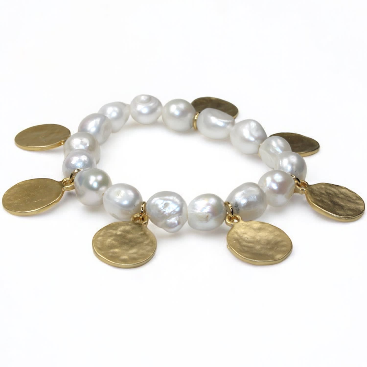 By Virgo Women's White / Gold Vivienne Pearl Beaded Bracelet