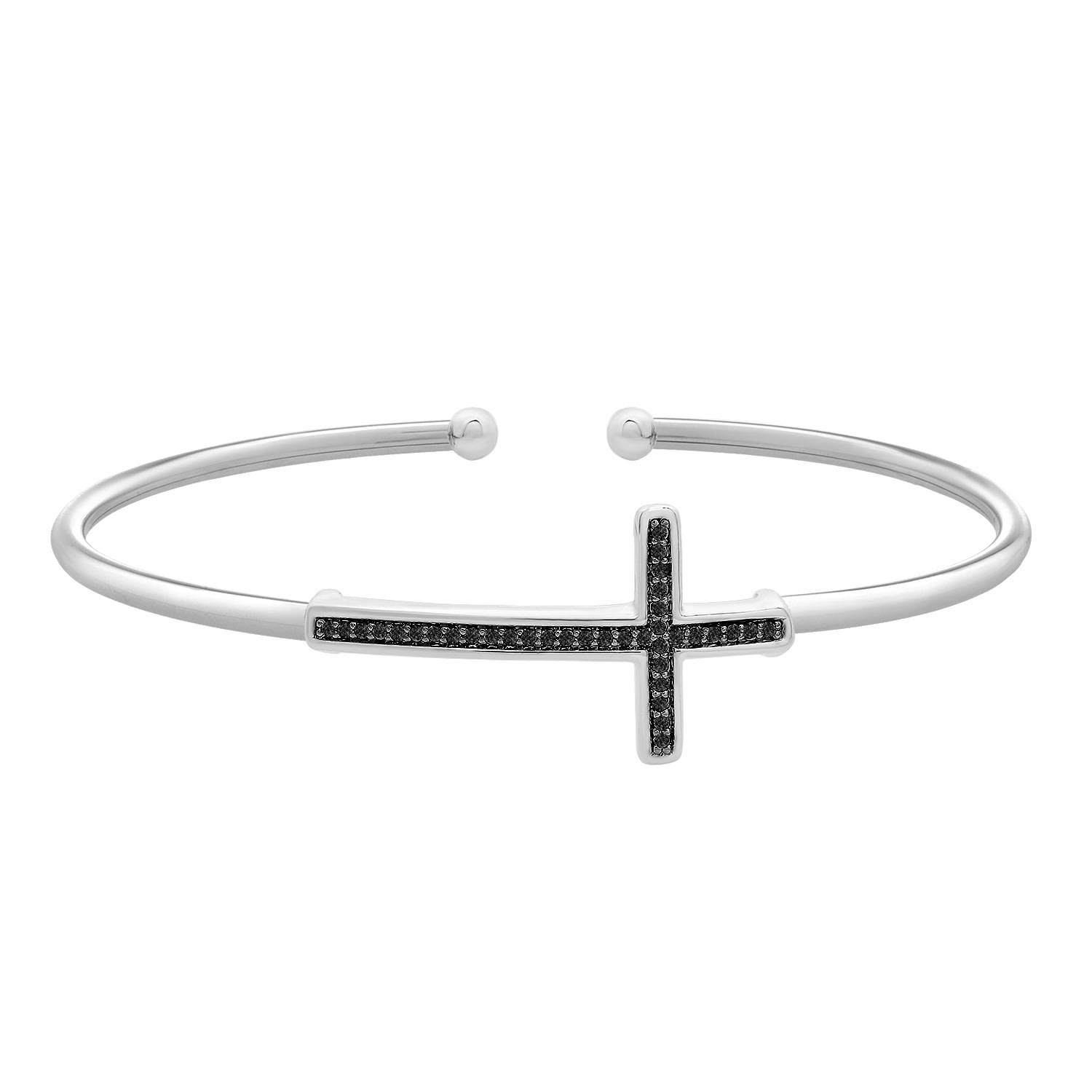 Women’s Silver Bruna Black Diamond Cross Bangle Bracelet Miki & Jane