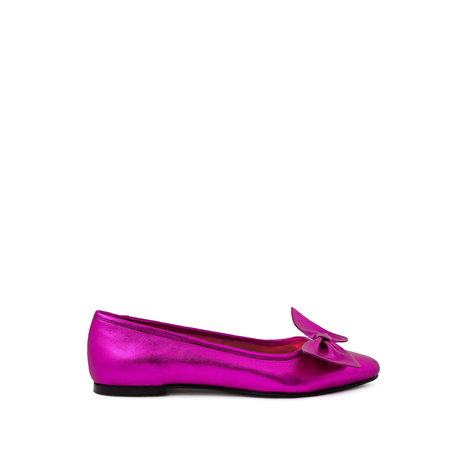 Rag & Co Women's Pink Pie-tribe Metallic Bow Ballerinas In Fuchsia By