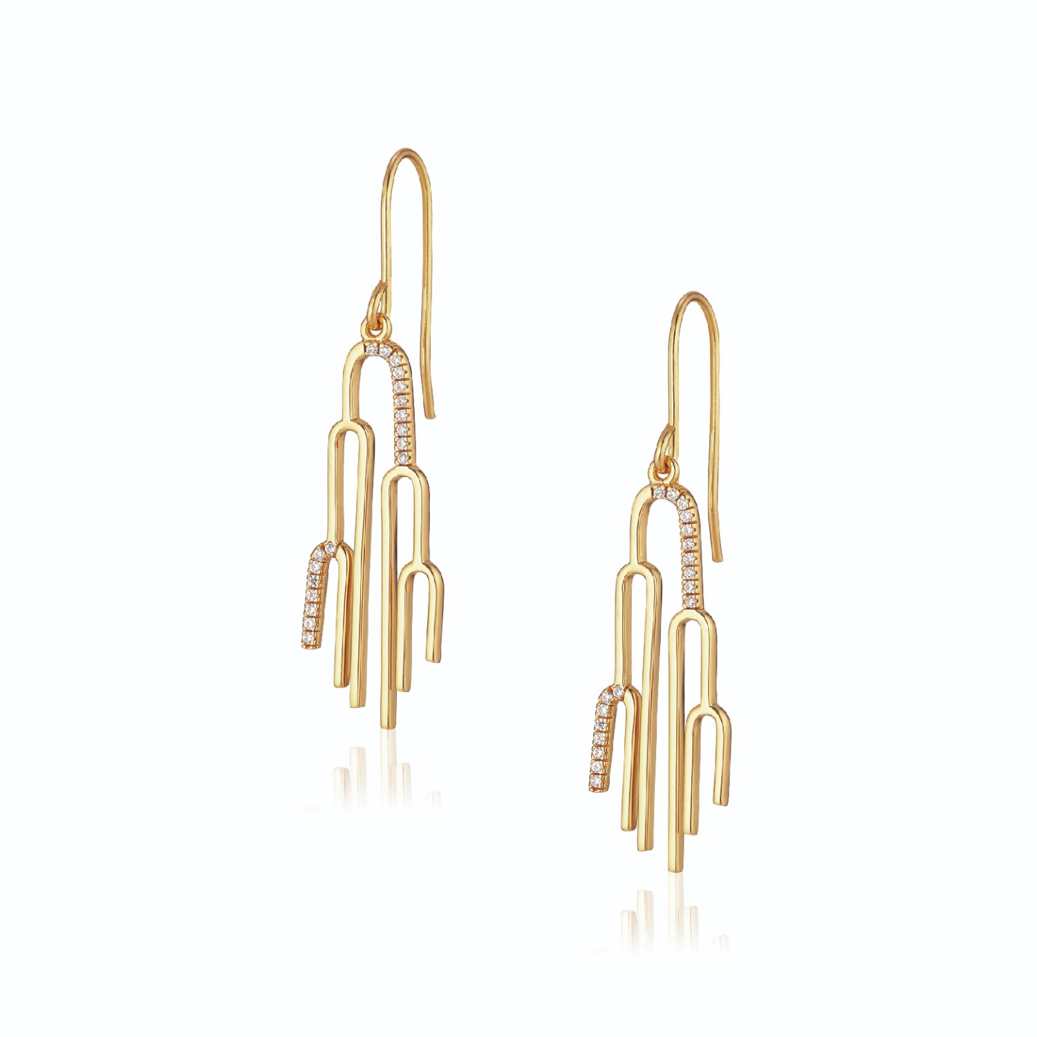 Alura Copenhagen Jewellery Women's Gold Grace - Beautiful Dangle & Drop Earrings With Graphic Waterfall & Zirconia In Gold