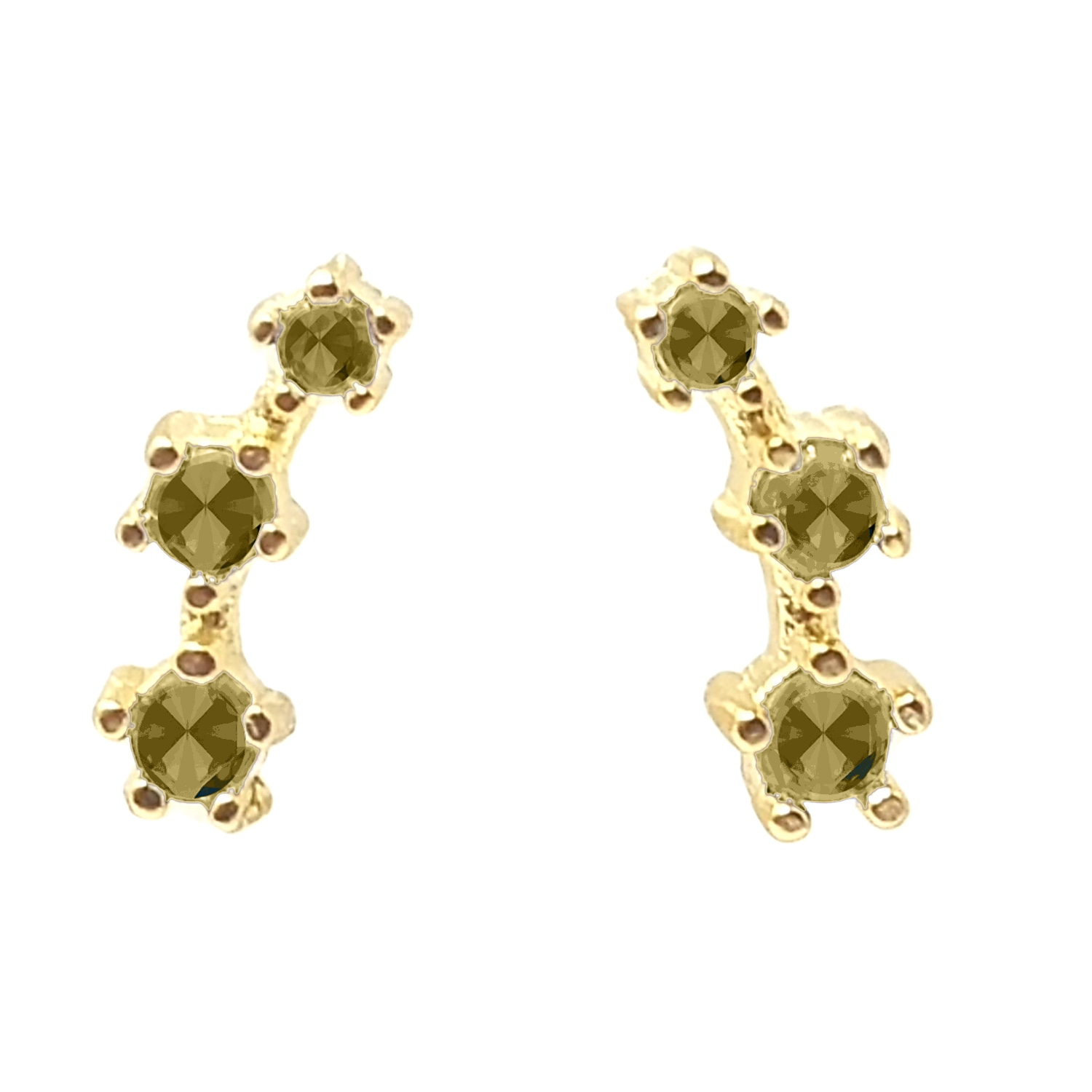 Women's Green / Gold Peridot August Birthstone Climber Stud Earrings | Harfi