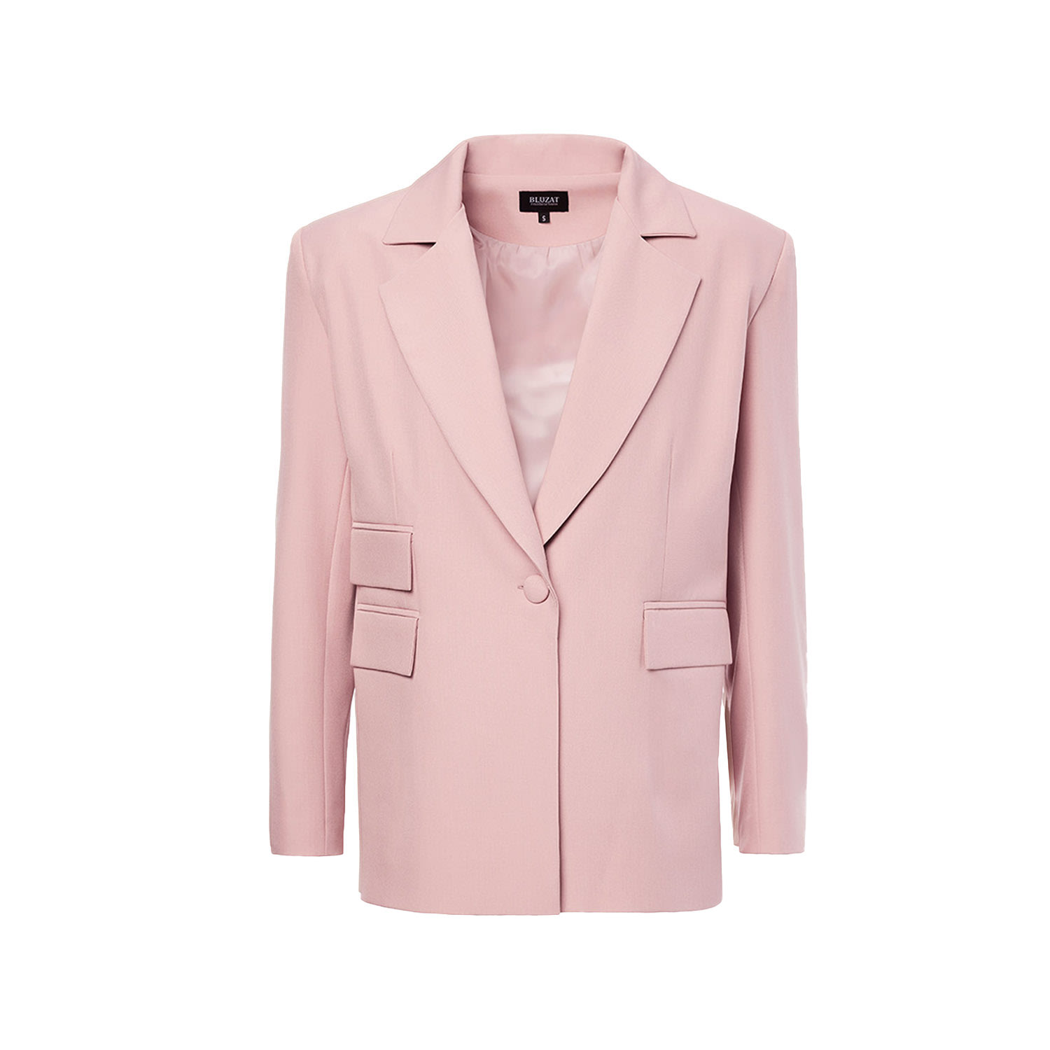 Bluzat Women's Pink / Purple Pastel Pink Regular Blazer With Double Pocket In Pink/purple