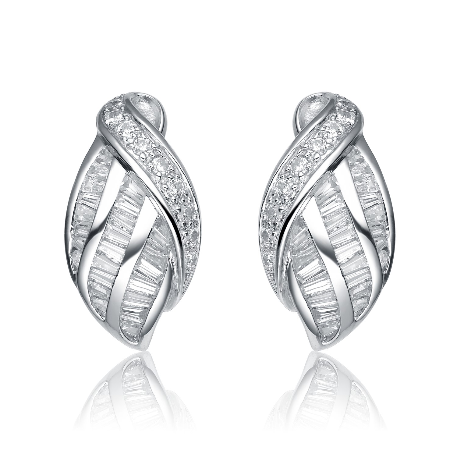 Genevive Jewelry Women's White / Silver Sterling Silver Cubic Zirconia Weaved Earrings In Multi