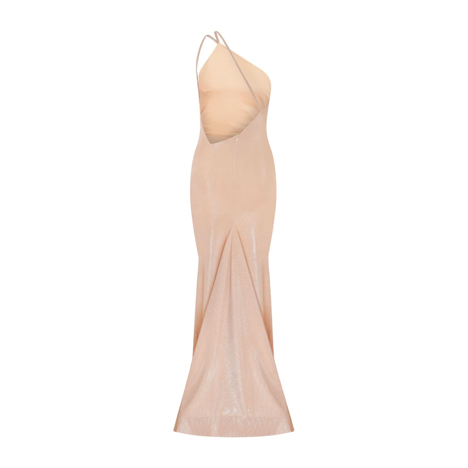 Helena Shiny Asymmetric Strap Detailed Maxi Dress Pink