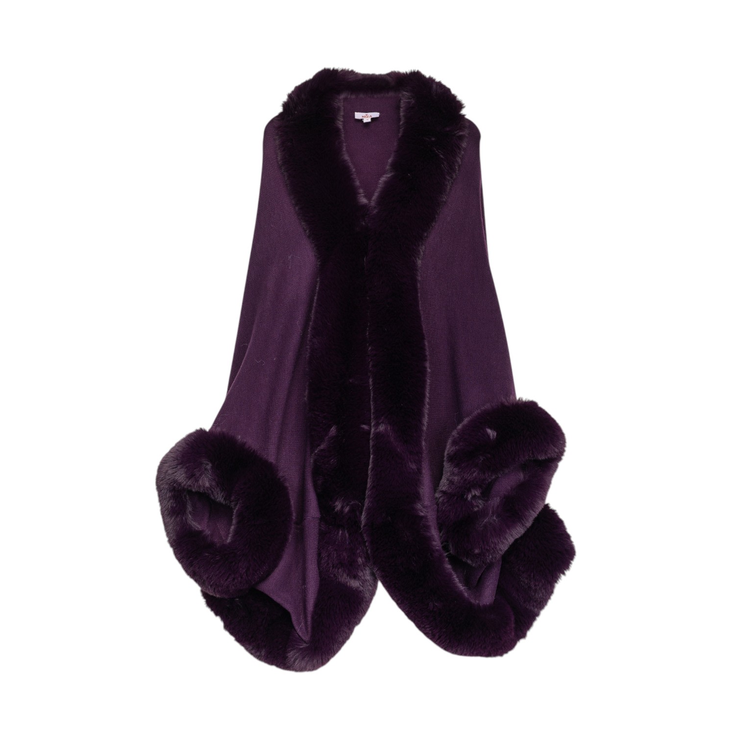Niza Women's Pink Poncho With Fur Trim And Batwing Sleeves In Purple