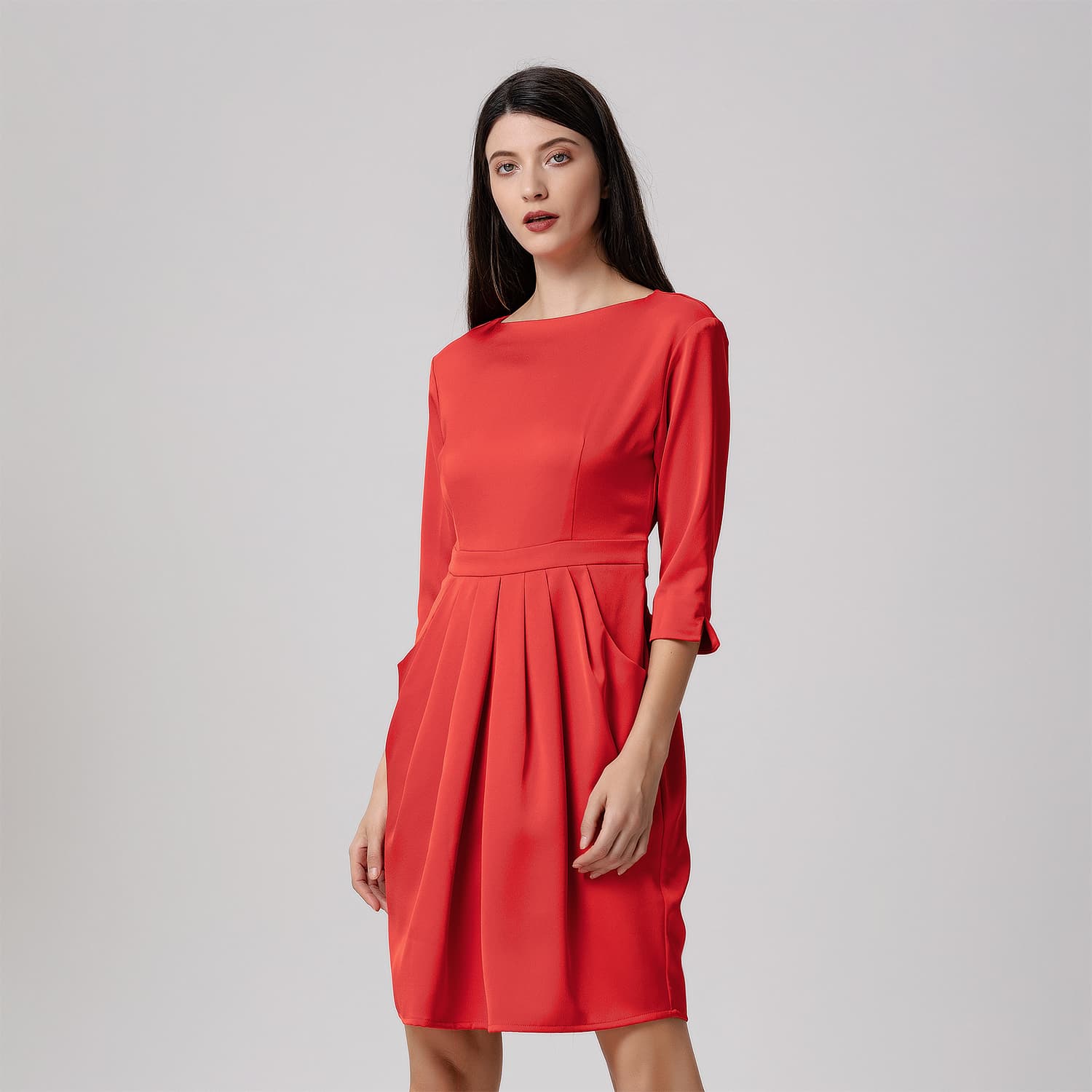 Pegged Dress With Pleats - Red | Smart and Joy | Wolf & Badger
