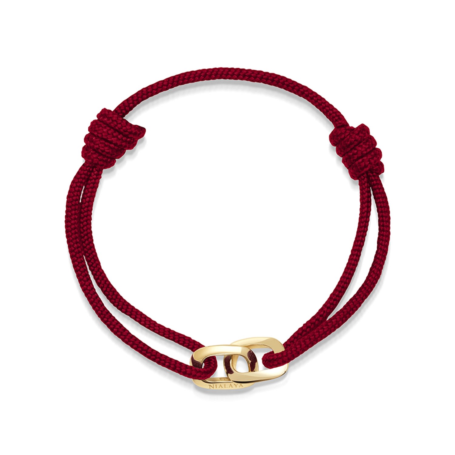 Nialaya Men's Gold / Red Dark Red String Bracelet With Gold Interlocking Rings