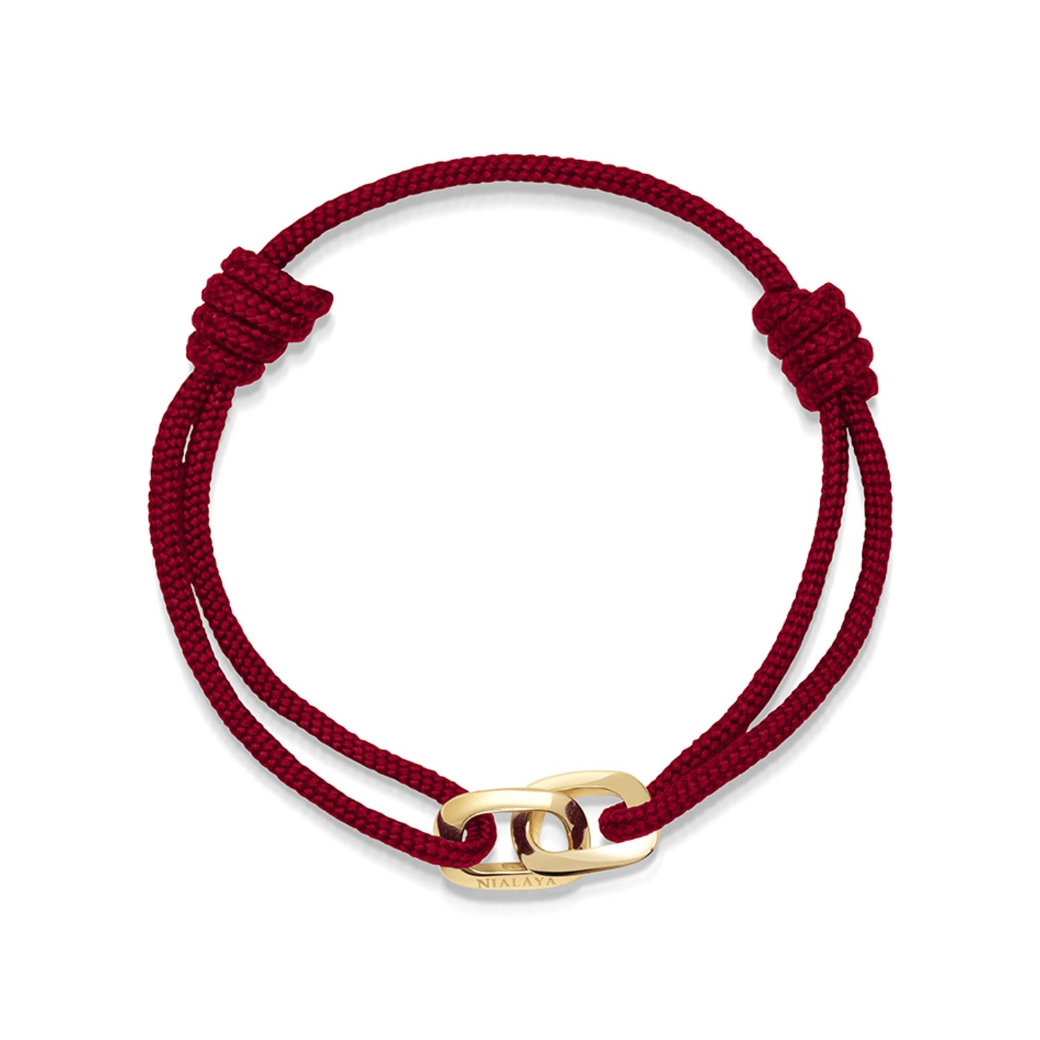 Men’s Gold / Red Dark Red String Bracelet With Gold Interlocking Rings Nialaya