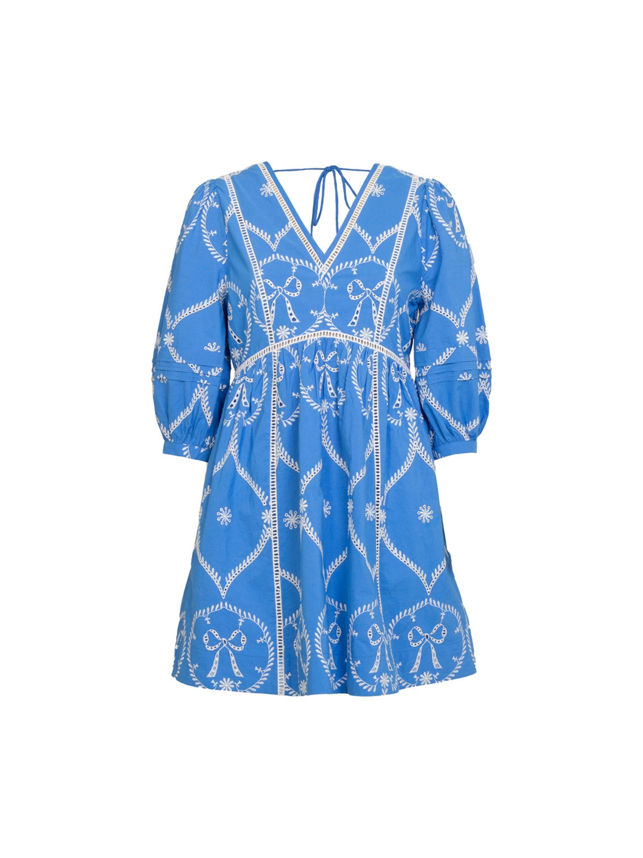 Rose & Nancy Women's Blue / White Charlie Embroidered Bow Blue Mini Dress