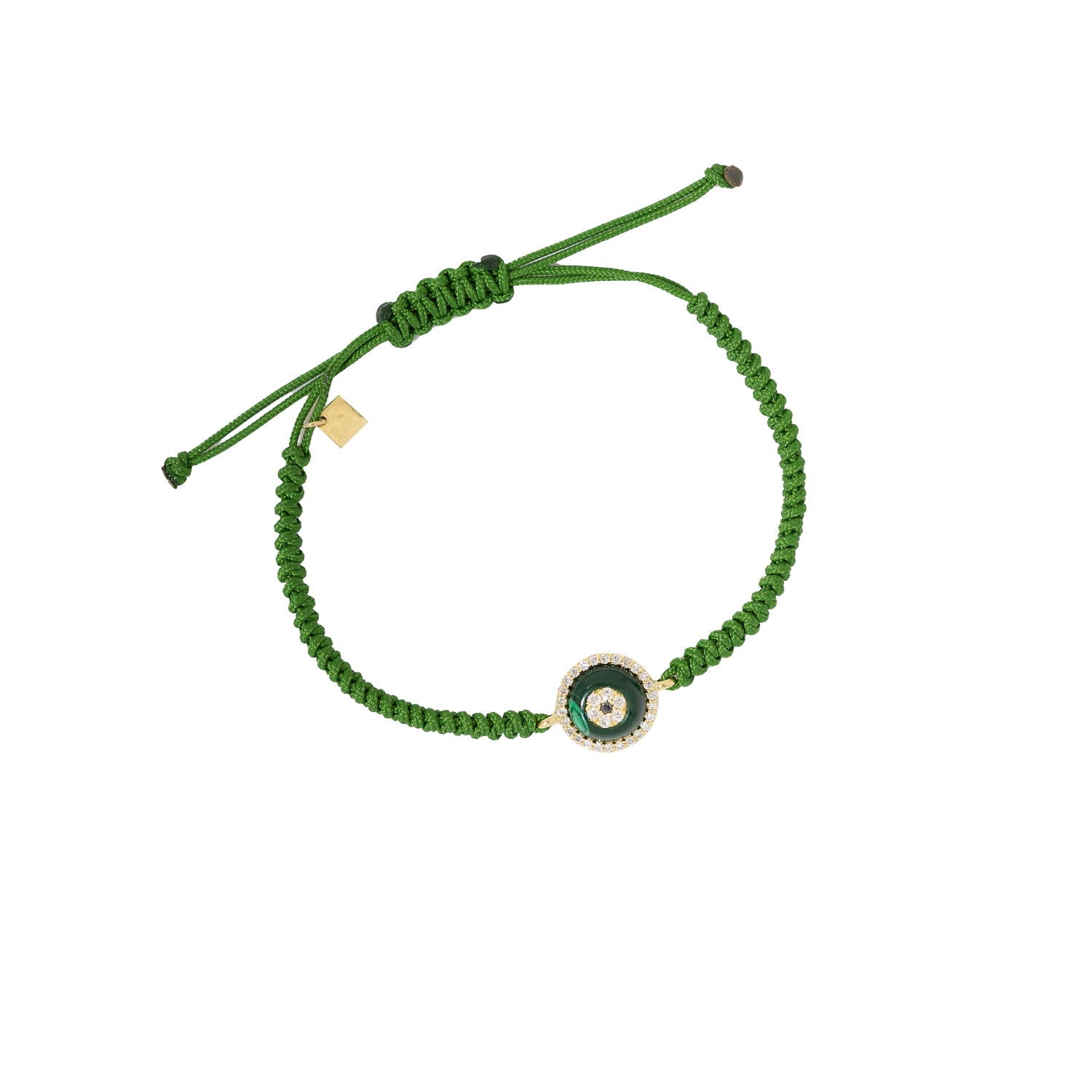 18Ct Yellow Gold Diamond Green Evil Eye Adjustable Bracelet