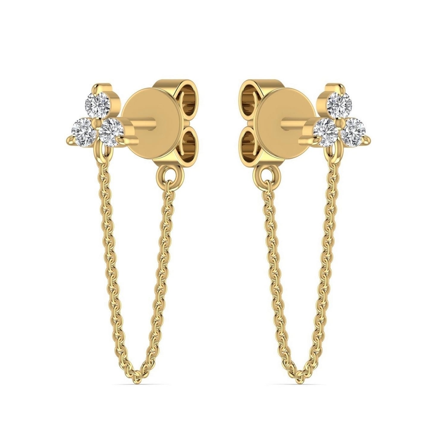 Cervin Blanc Women's Diamond Earrings In Yellow Gold Trilogy Chain Wrap Around Drop In Gold