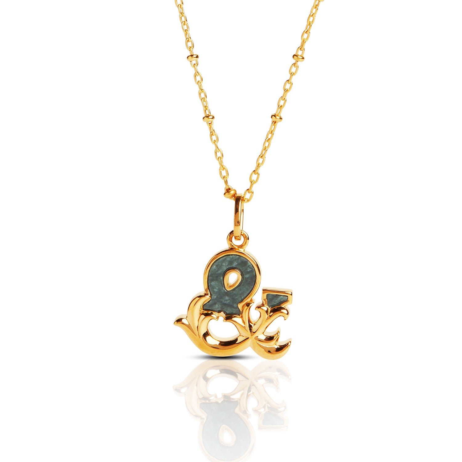 Women’s Gold Plated & Initial Necklace With Green Marble Kasun