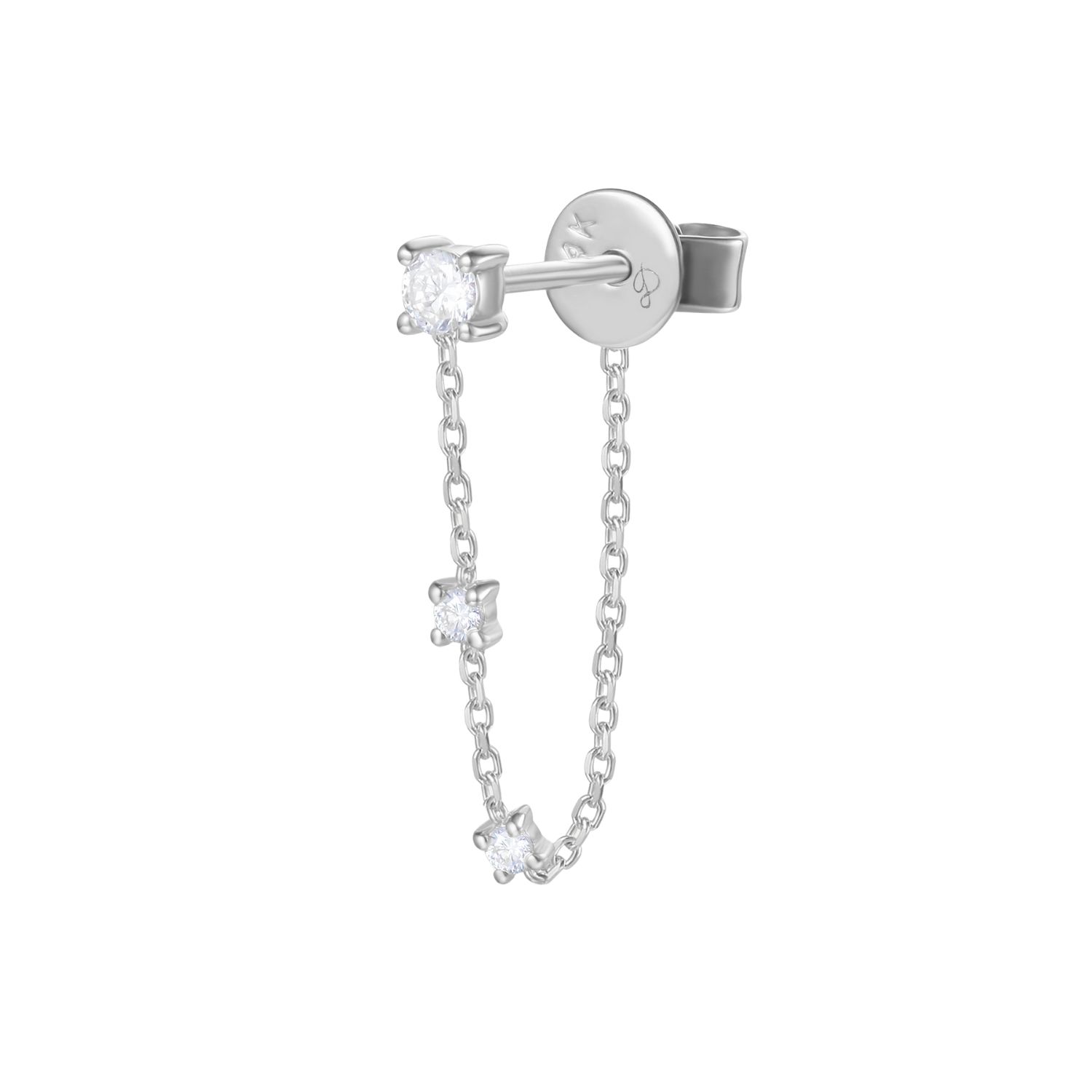 Dyamka Women's Silver Three Diamonds Earring White Gold In Silver