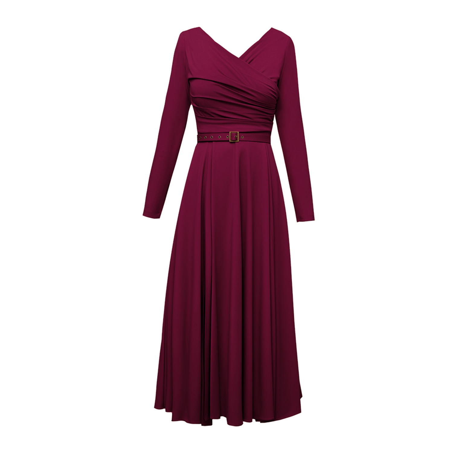 Alina Cernatescu Women's Sunday  Cherry Red Lyocell Midi Dress  Flared  Long Sleeves & V-neck In Red