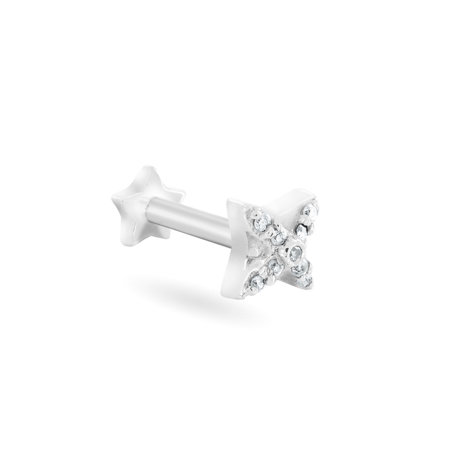 Women’s White Gold Diamond North Star Threaded Single Stud Wolf and Zephyr