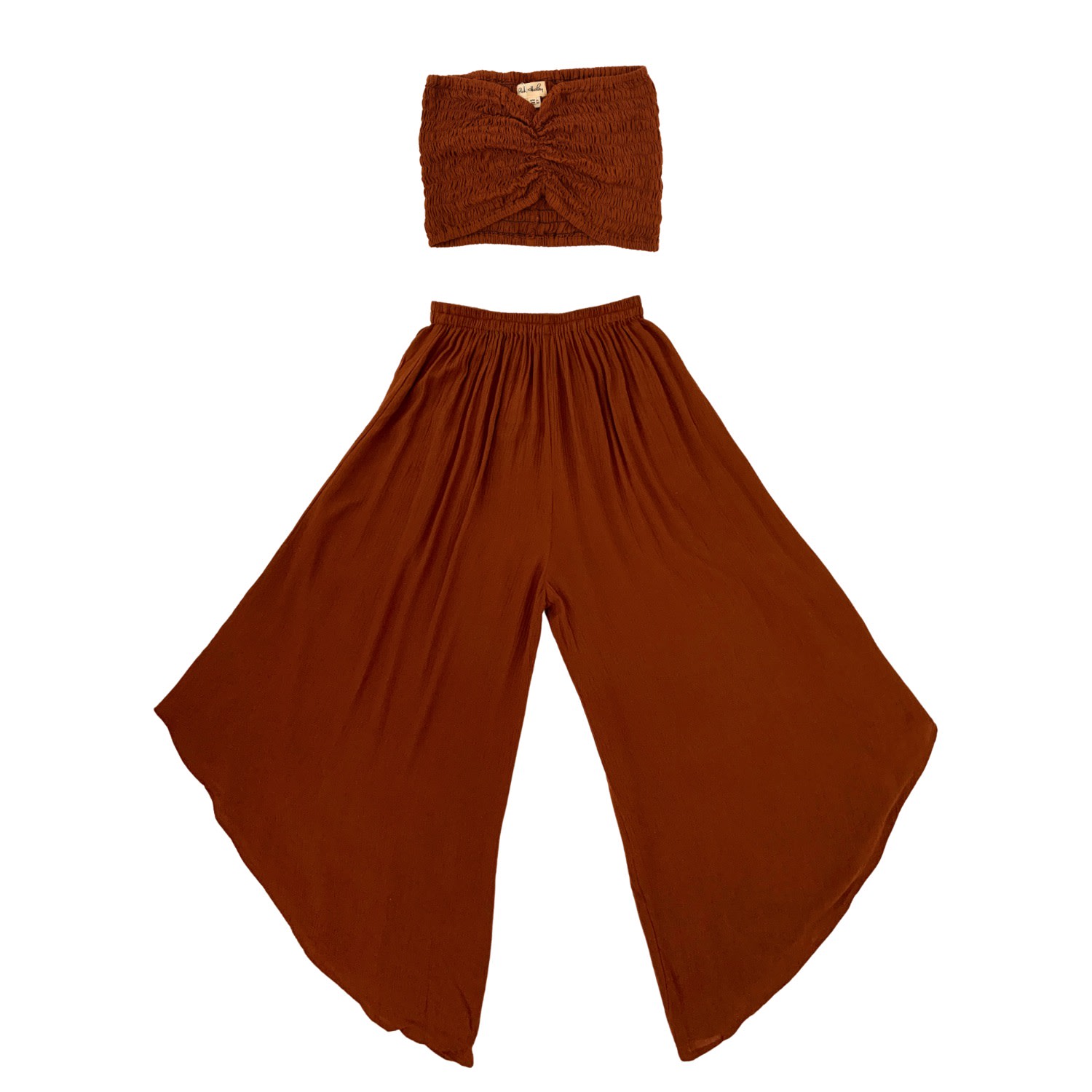 Pink Haley Women's Brown Winona Smocked Tube Top & Asymmetrical Pants Set In Terracotta In Brown