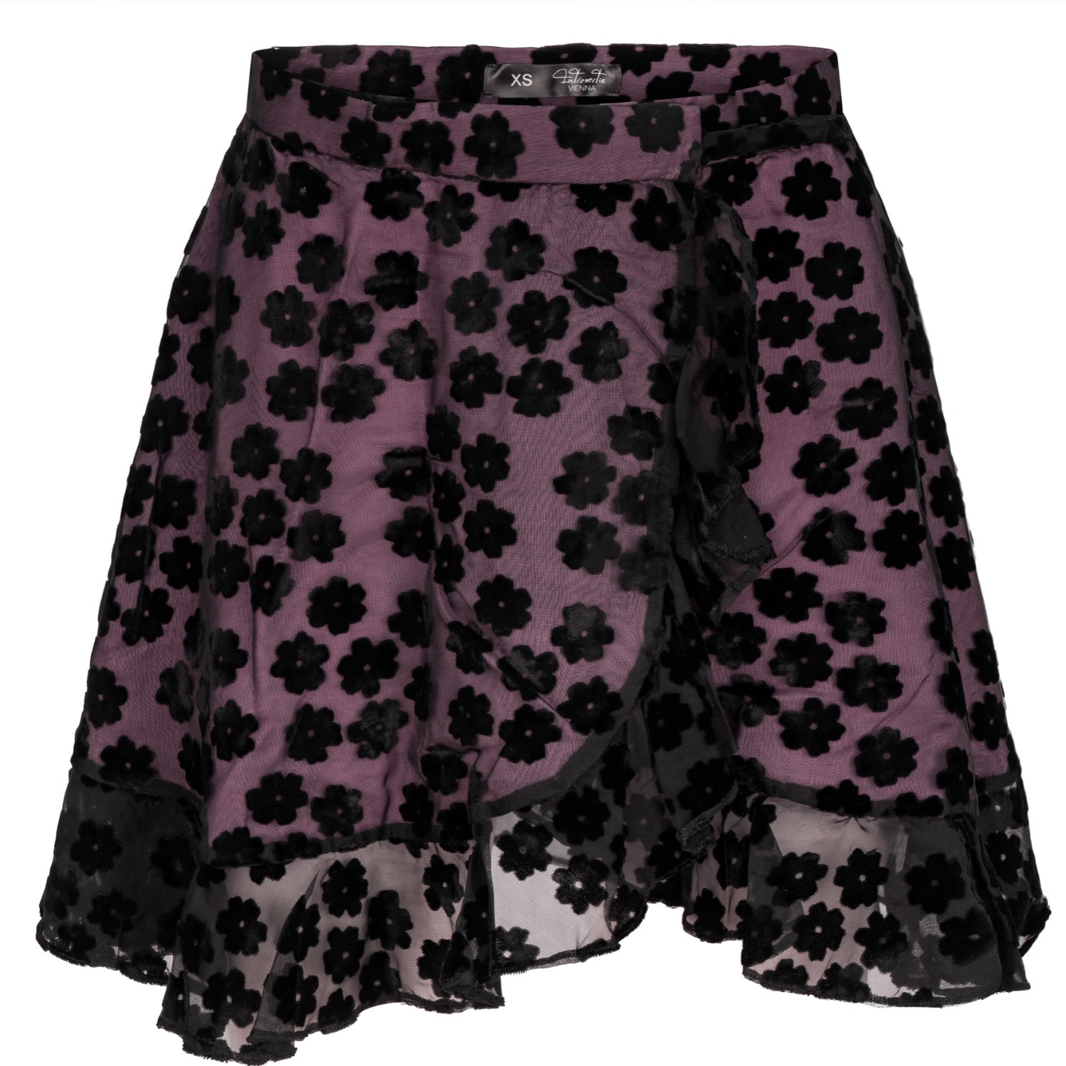 Introvertie Vienna Women's Black / Pink / Purple Over It Viscose Wrap Skirt Mini - Black/lilac In Black