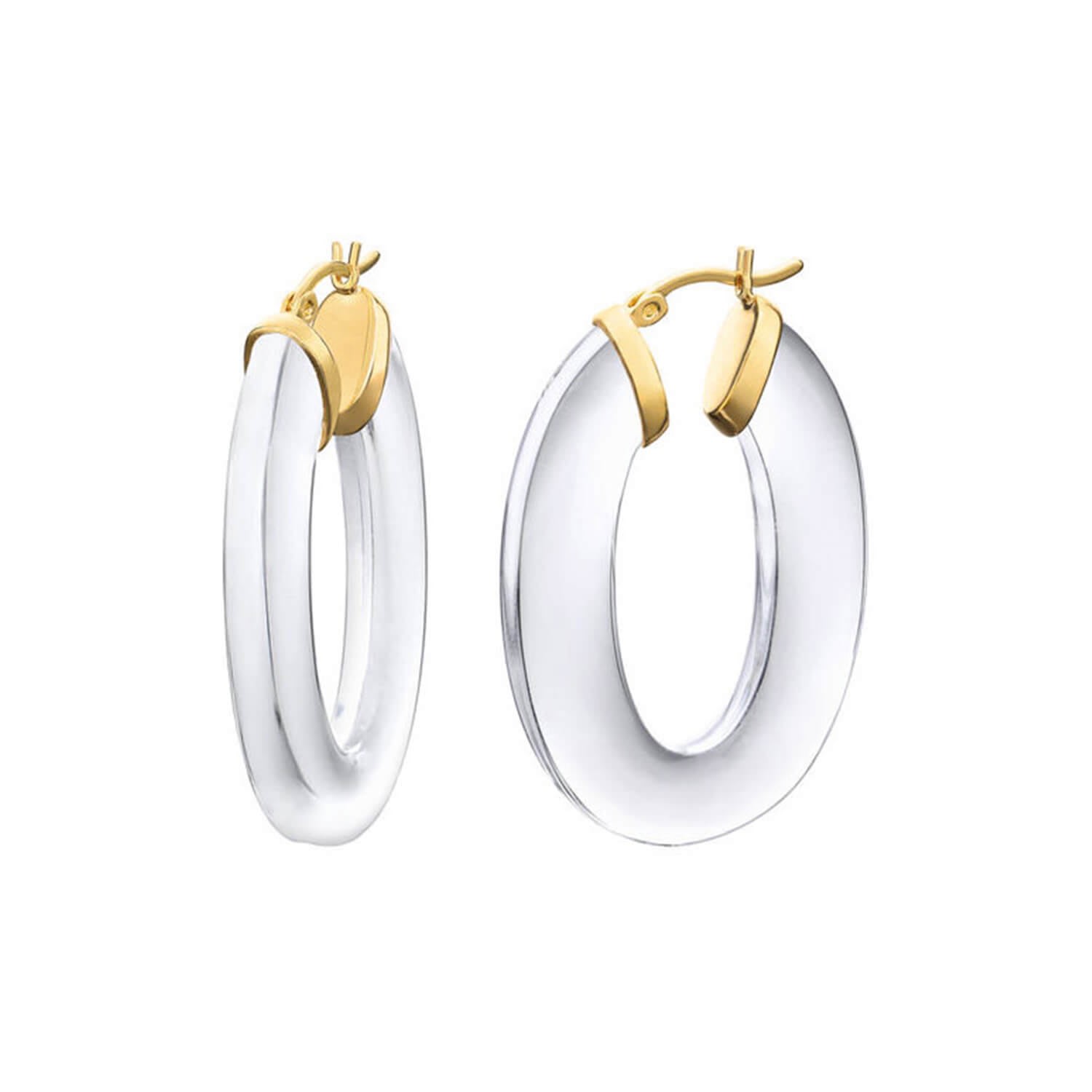 Gold & Honey Women's Gold Clear Flat Oval Hoops In Metallic