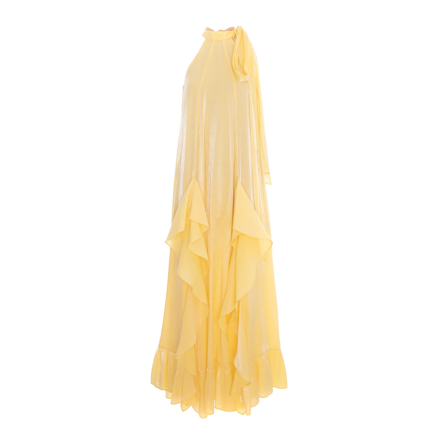 Set: Cascading Ruffle Dress And Cape - Pearl Yellow
