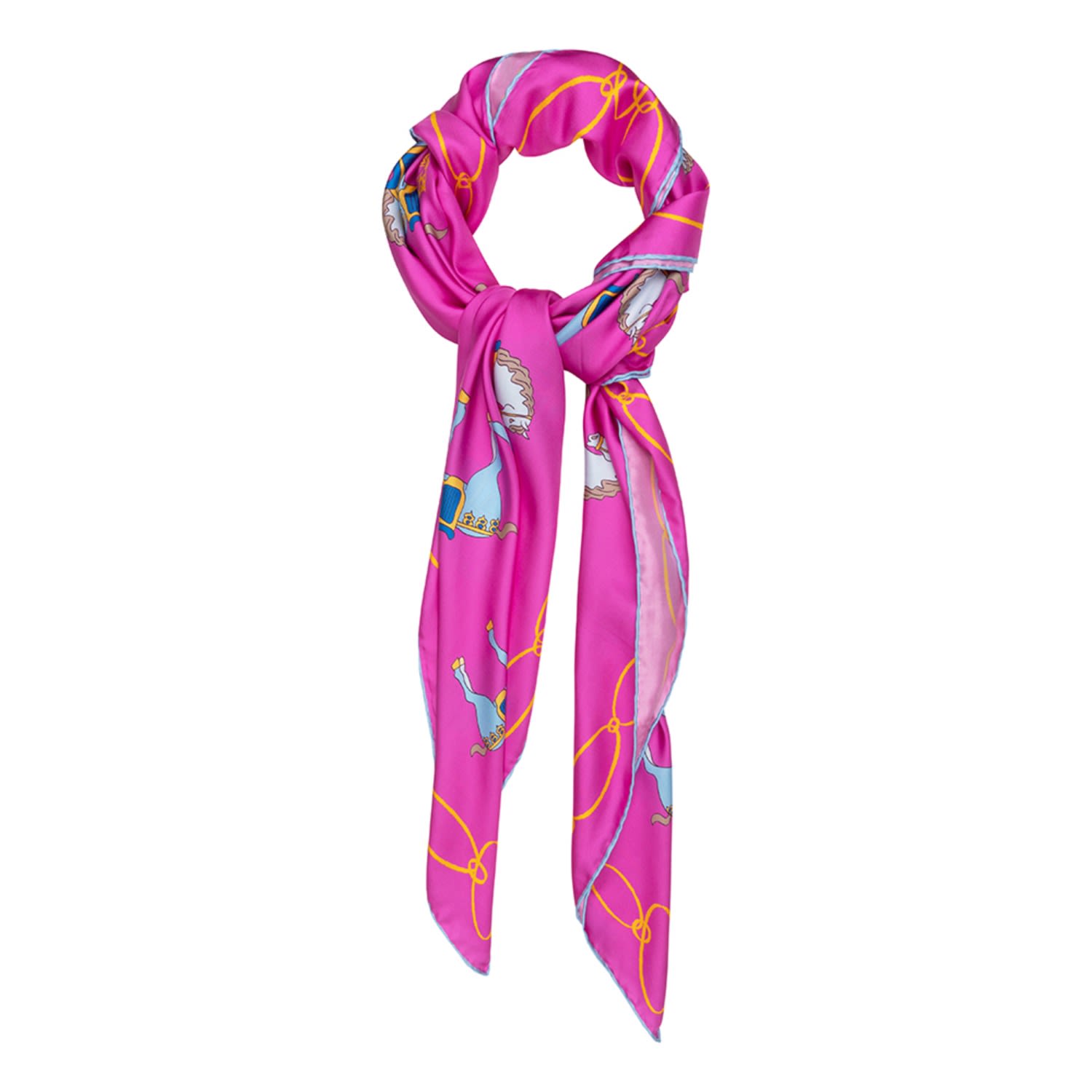 Tudadesign Women's Pink / Purple / Blue Silk Scarf 140cm Tang Horses Pink