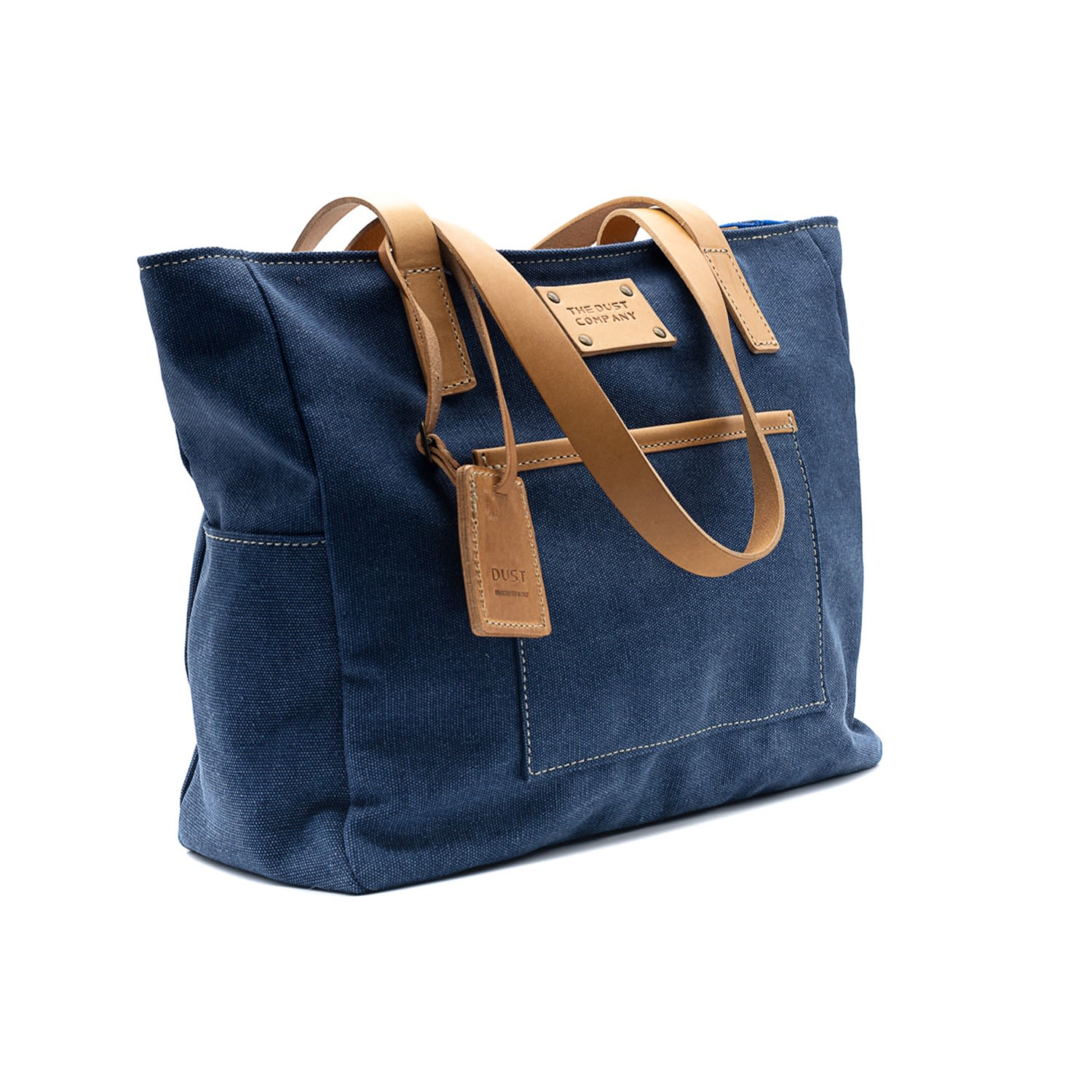 The Dust Company Women's Tote In Cotton Blue & Vegetable Tanned Leather