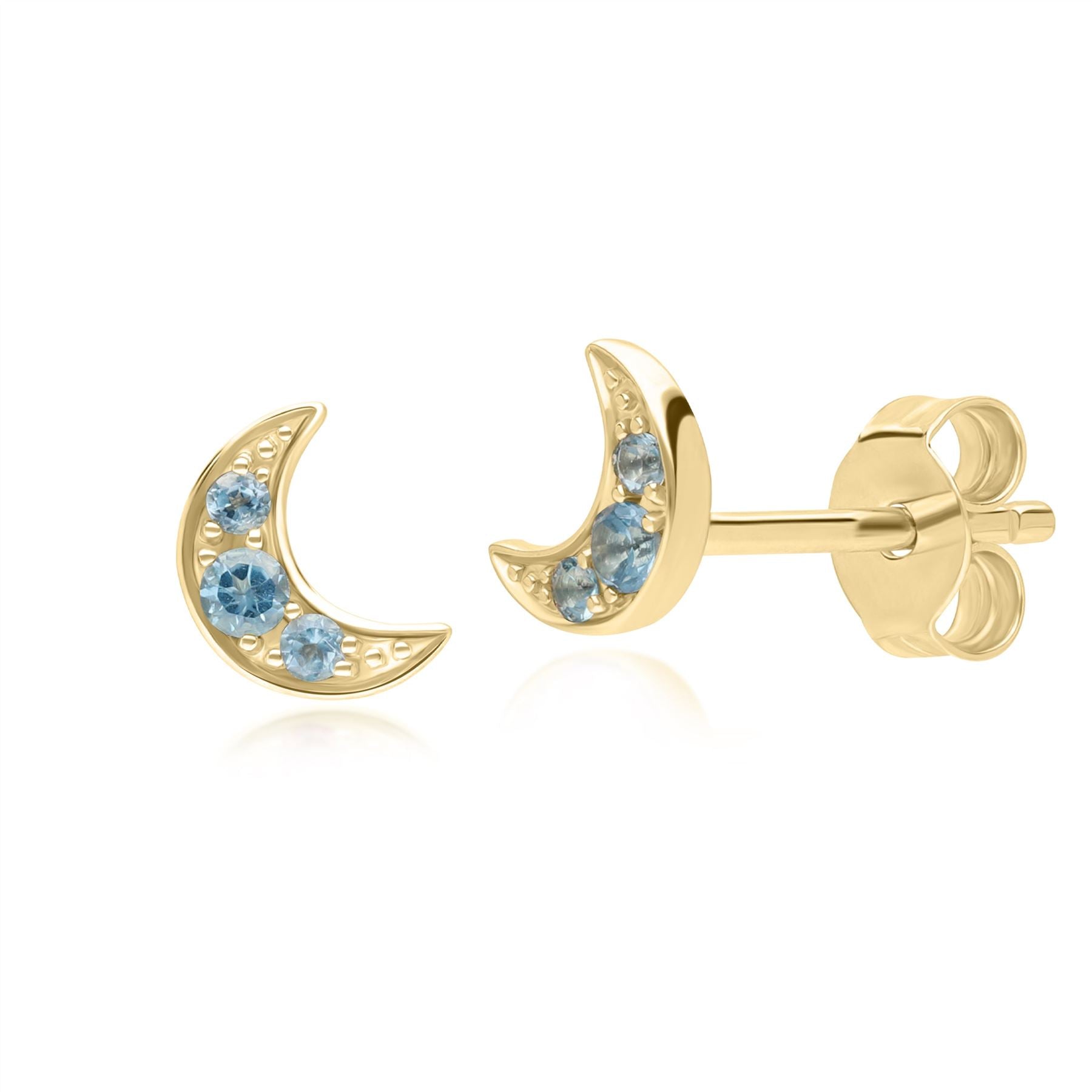 Women’s Gold / Blue London Blue Topaz Moon Stud Earrings In Yellow Gold Gemondo