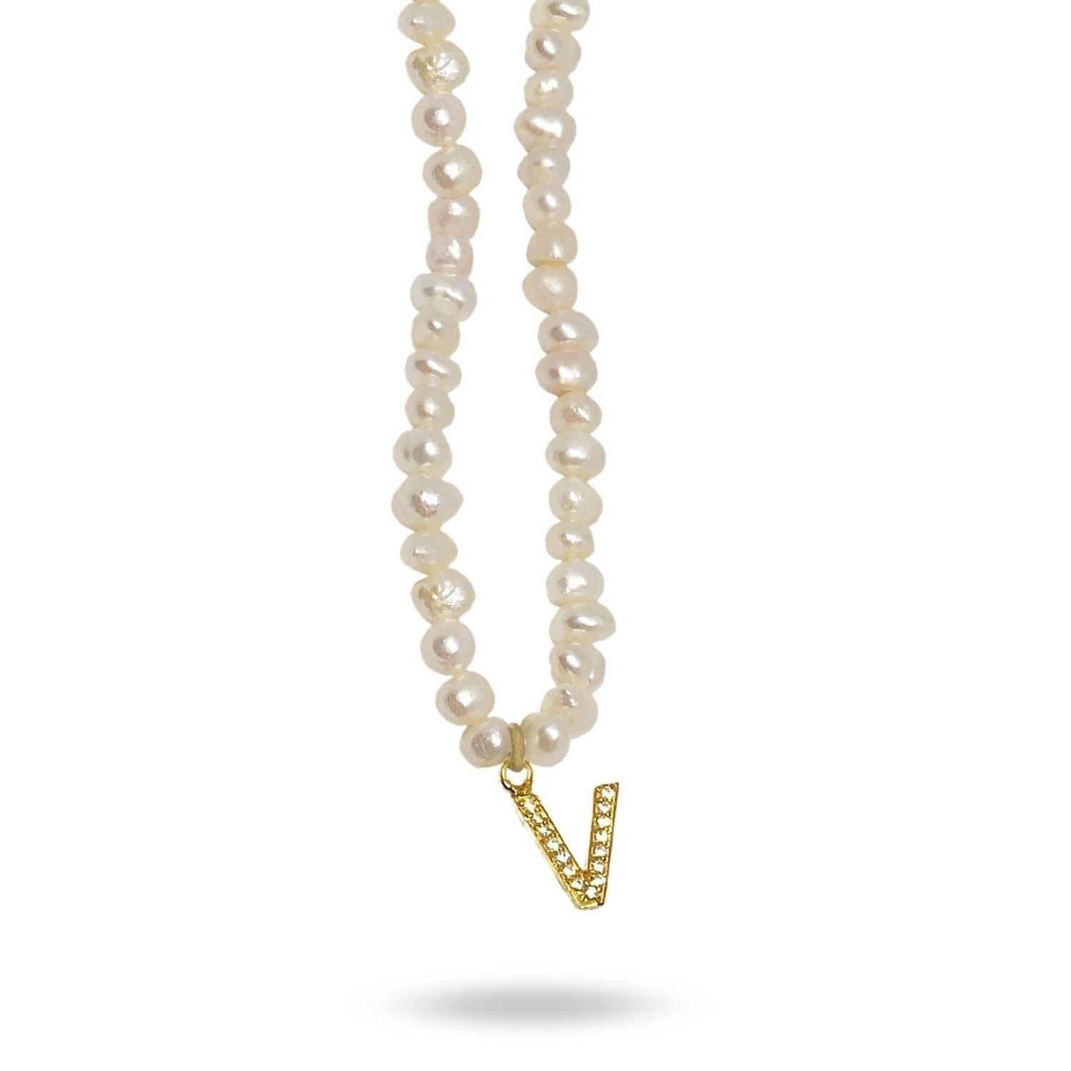 Women’s Gold Mono Letter Pearl Necklace V Linya Jewellery