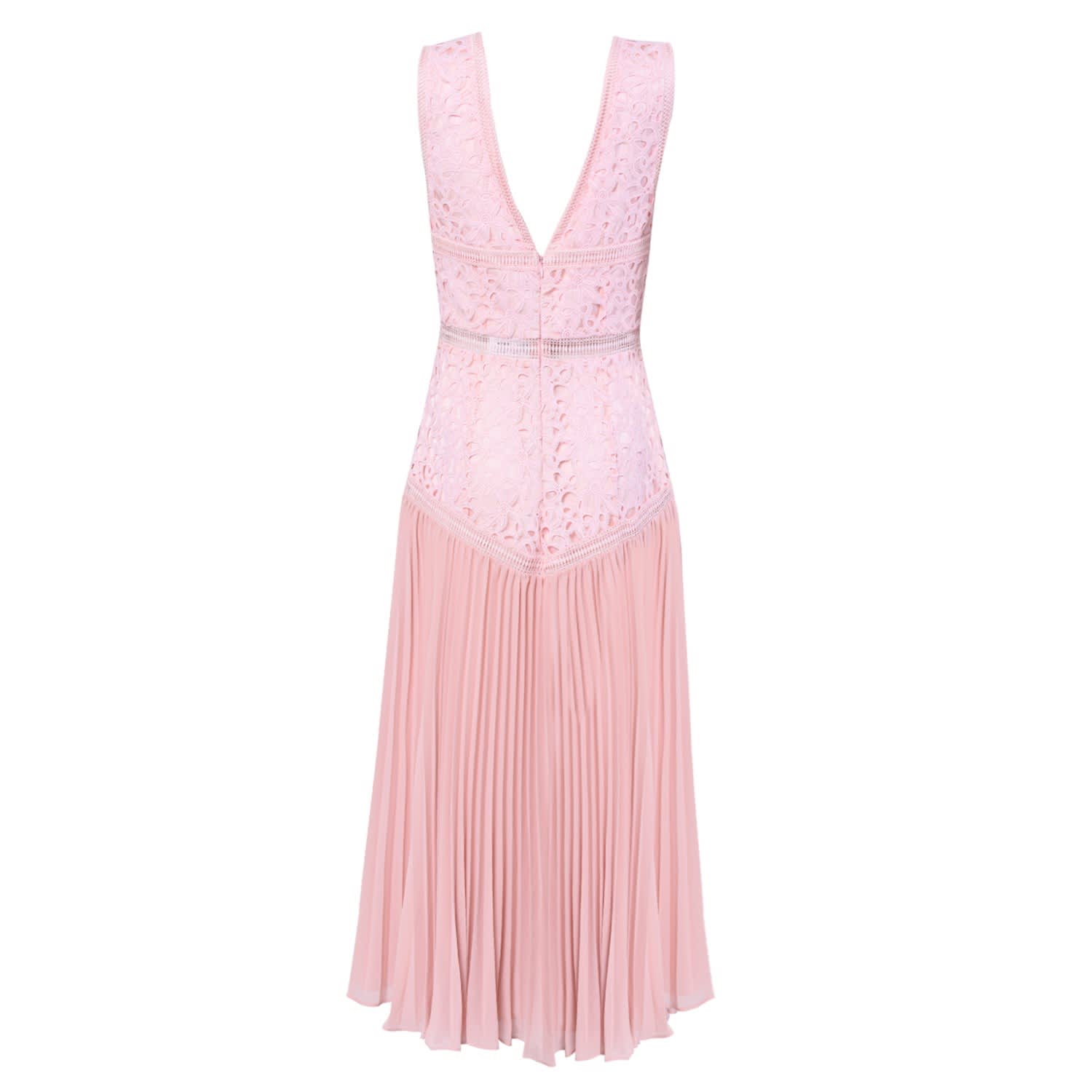 blush pleated midi dress