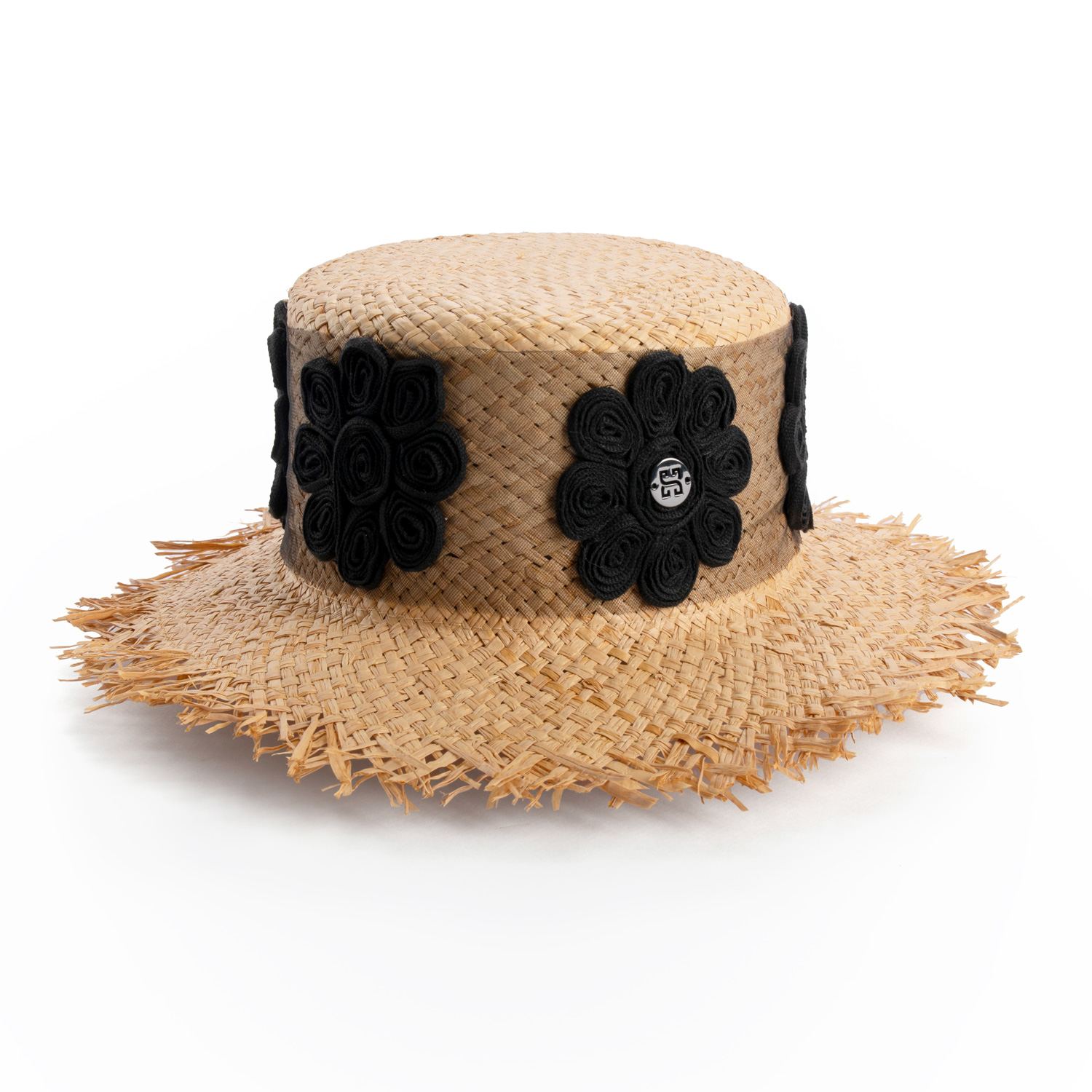 Sibi Hats Women's Black / Neutrals Black Daisy - Raffia Straw Hat With Floral Trimming