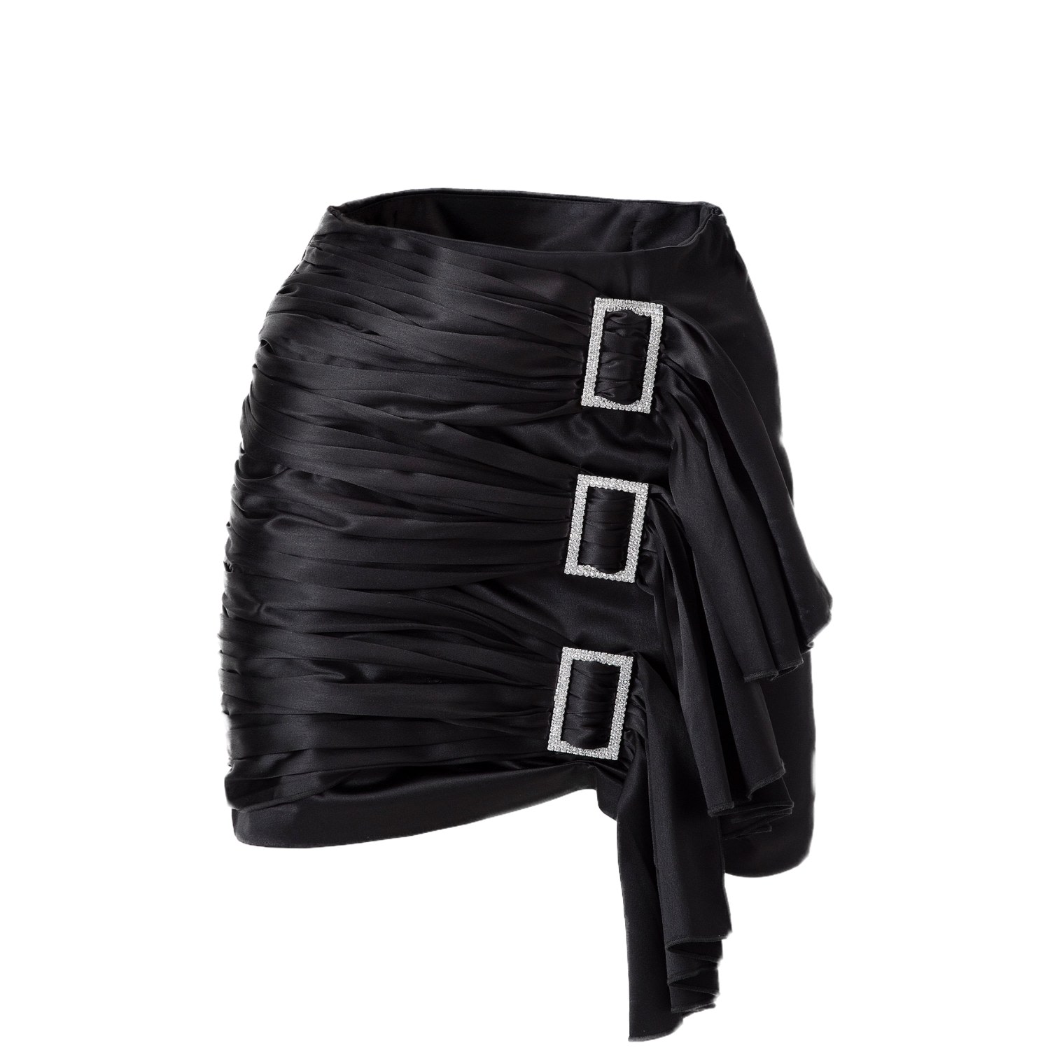 Women’s Black Crystal Embellished Ruffled Mini Skirt Extra Small Skrt