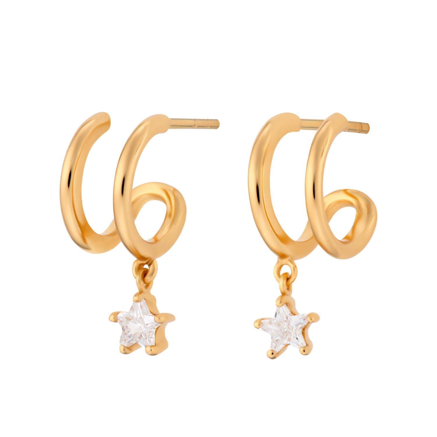 Women’s Gold Illusion Hoop Earrings With Sparkling Star Drop Scream Pretty