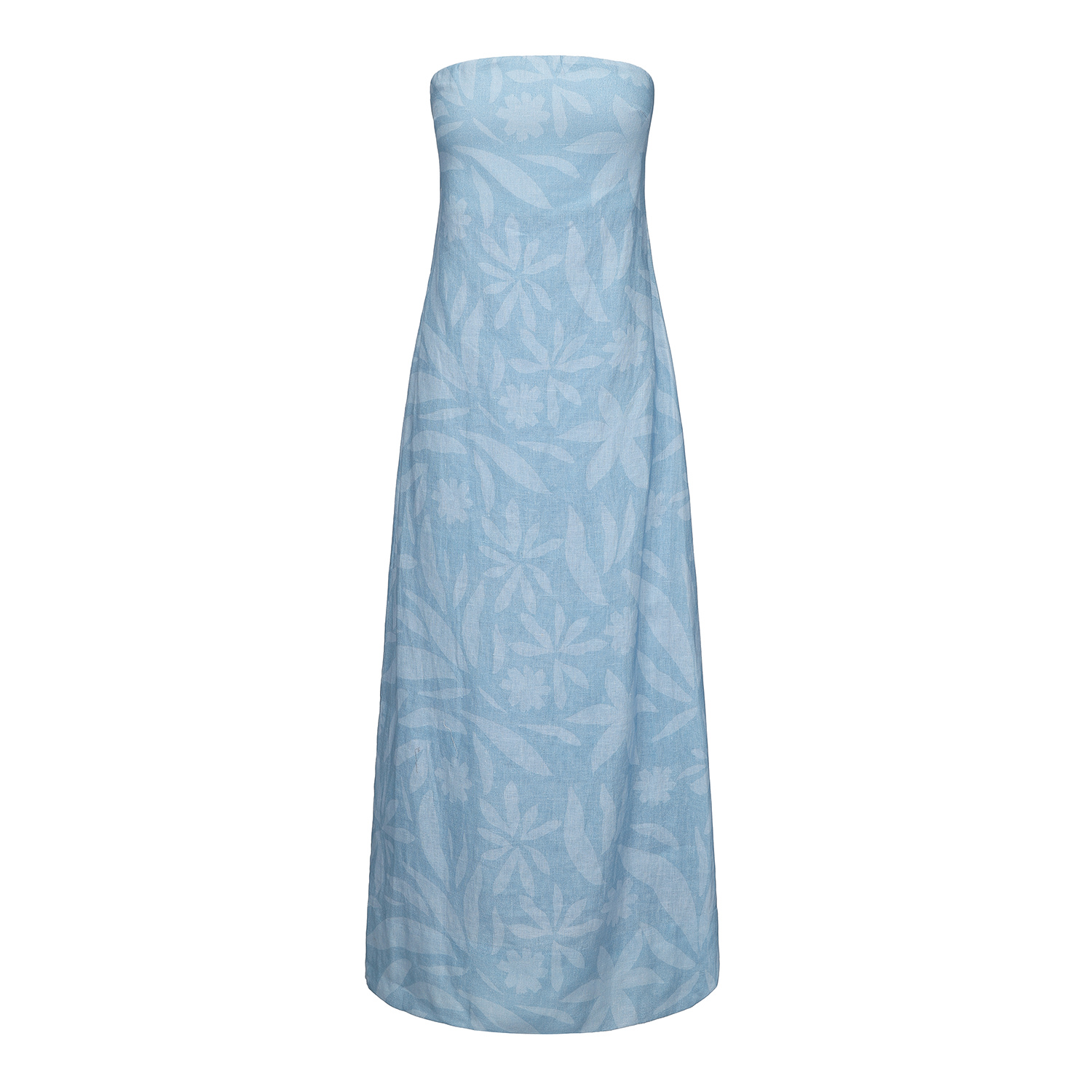 Nuaje Nuaje Women's White / Blue Rhea Strapless Midi Linen Dress In Blue