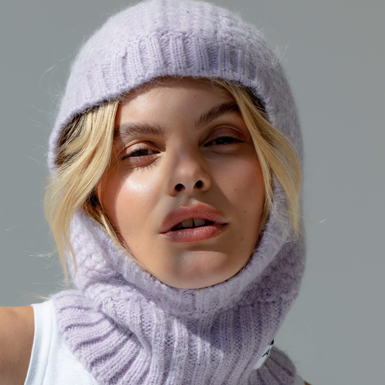 The Alpaca Balaclava Fitted Hood In Lilac | Arctic Fox & Co. | Wolf & Badger