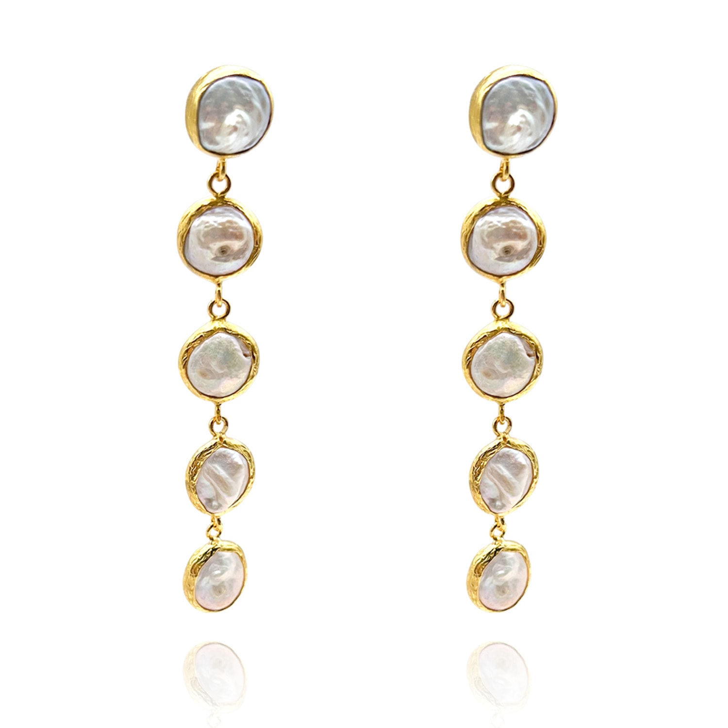 Women’s Neutrals Long Multi Freshwater Pearl Earrings - Heavily Gold Plated Brass Michael Nash Jewelry