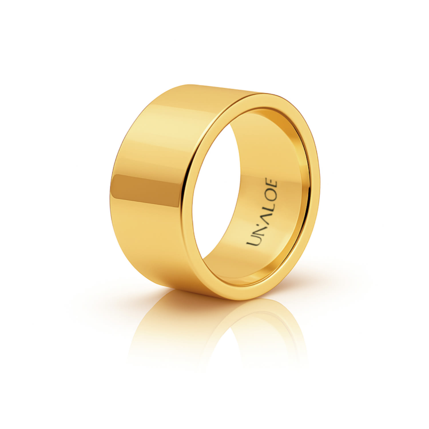 Unaloe Men's Wide French Style Band In Sterling Silver With Gold Plating In Gold