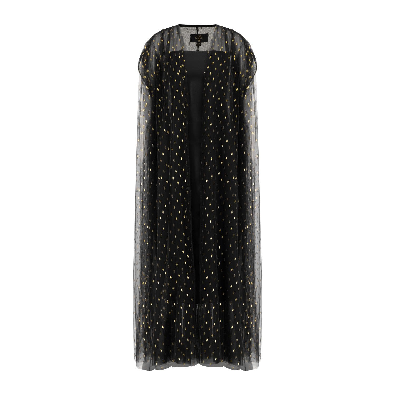 Azzalia Women's Gold / Black Evening Tulle Abaya With Gathered Shoulder In Gold In Gold/black