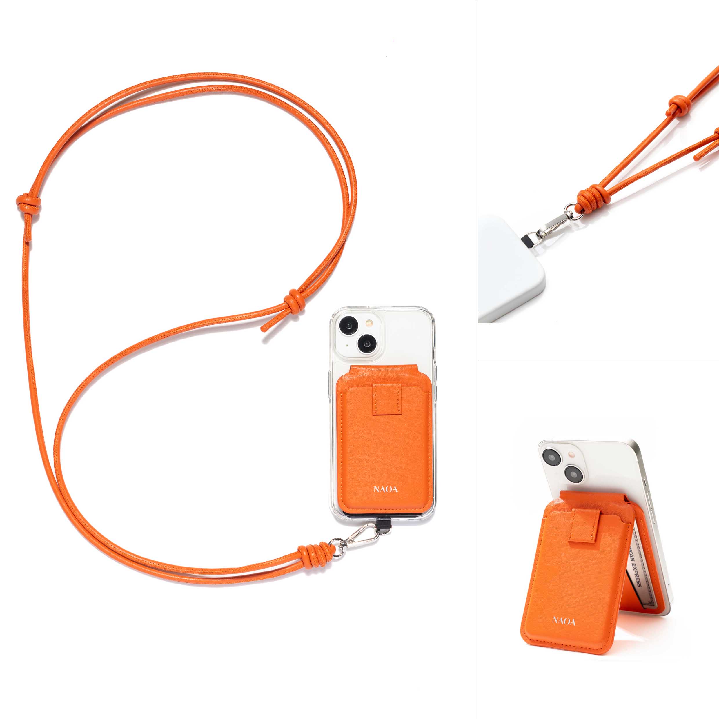 Naoa Orange Bundle Mag-safe Wallet & Cross Body Phone Strap Tangerine In Orange