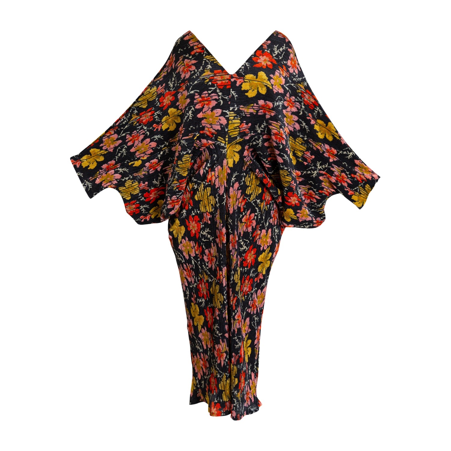 Women’s Yellow / Orange Pleated Dolman Floral Sitzprobe Dress - Blossom Black Xxl/3Xl Byvinnik