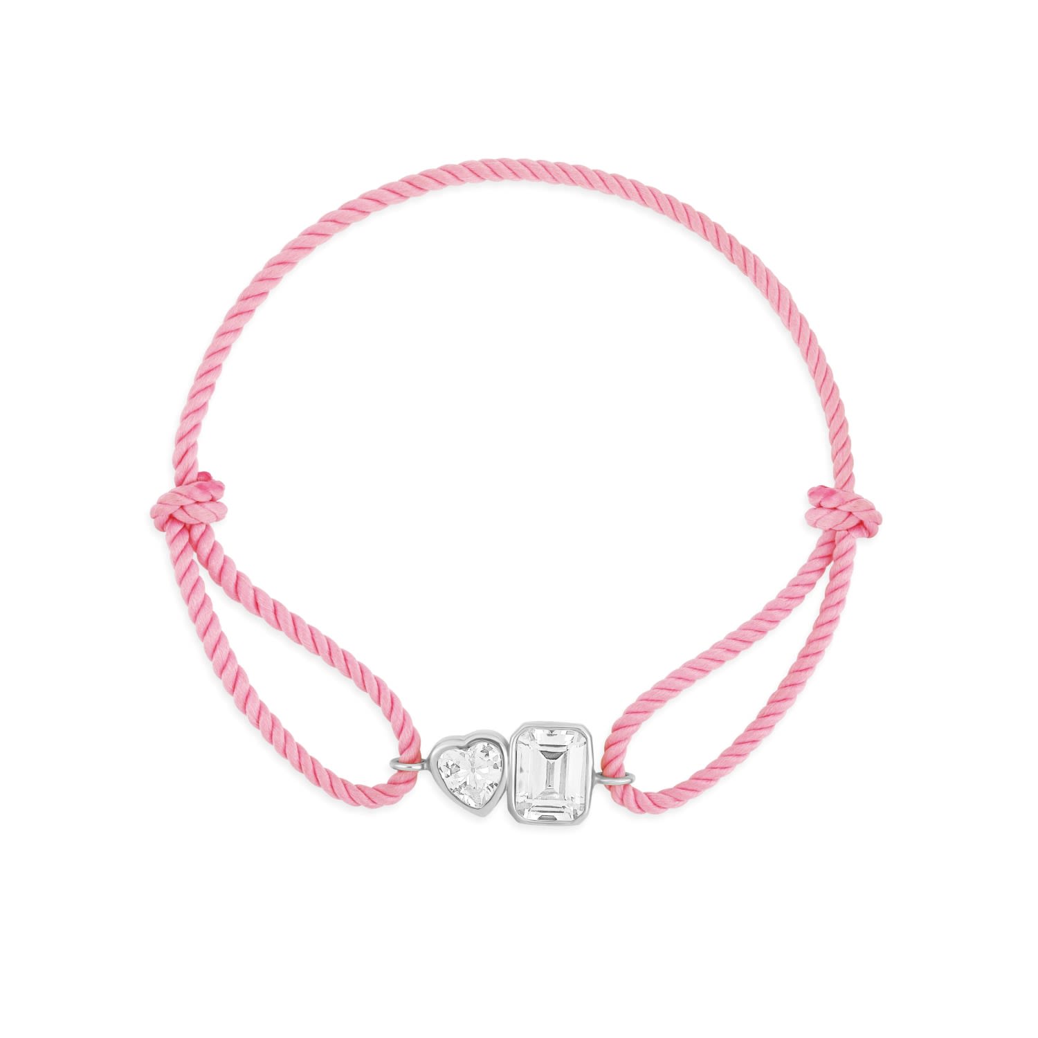 Shymi Women's Pink / Purple / Silver Cord Bracelet - Pink & Silver One Heart & One Emerald Stone