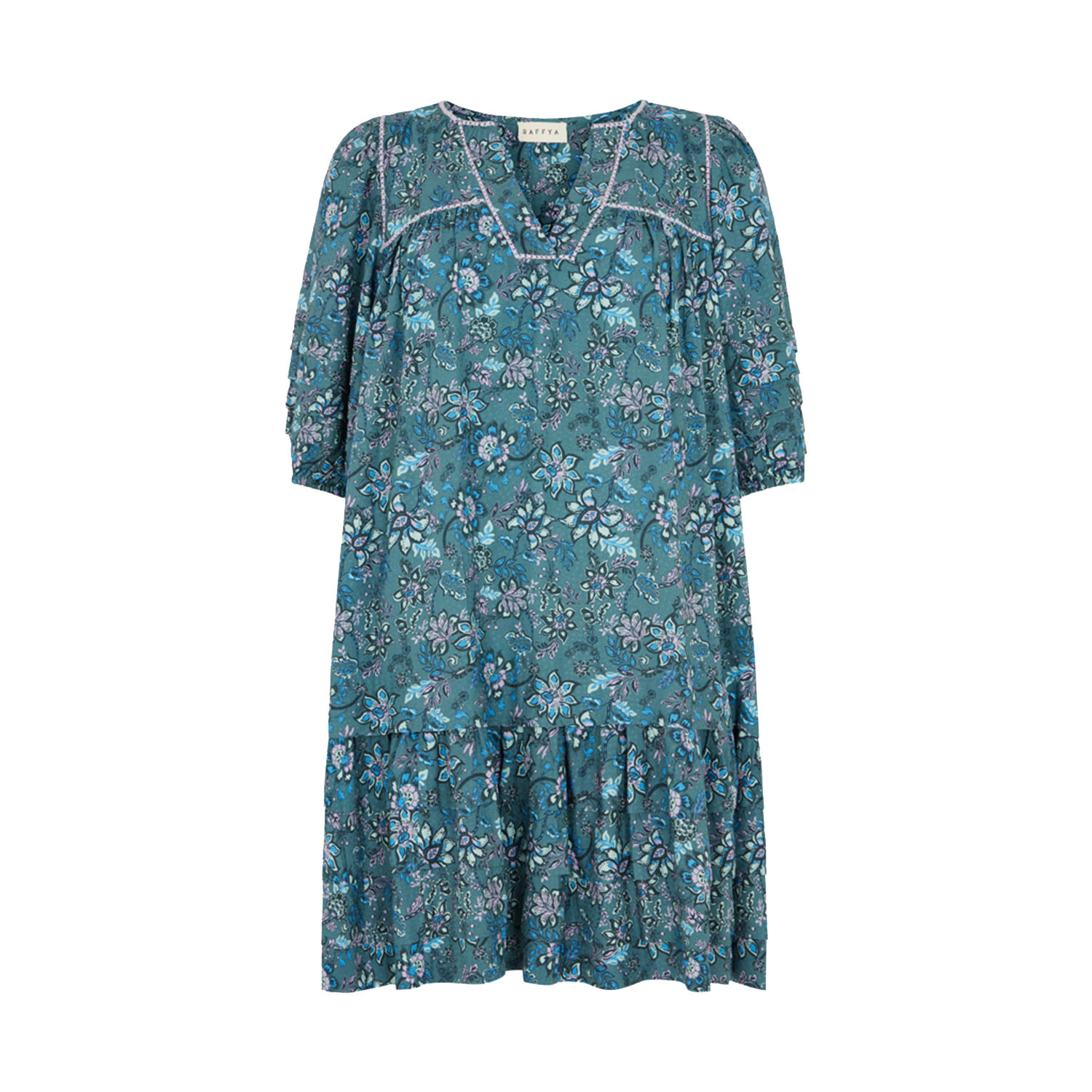 Raffya Women's Grace Blue Turquoise Pintuck Jacquard Dress