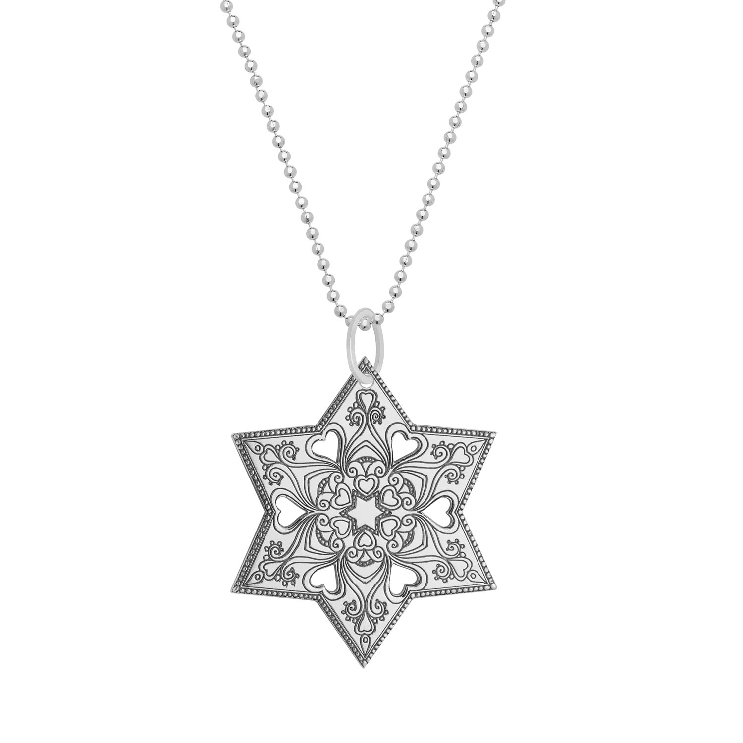 Cartergore Women's Small Silver Mandala Star Pendant Necklace