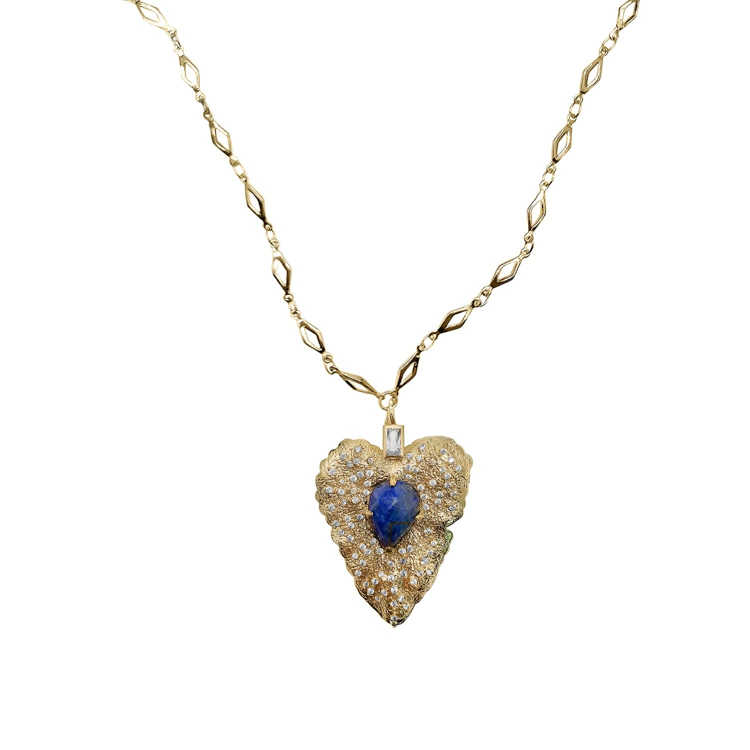 Farra Women's Blue Leaf Pendant With Lapis Lazuli Stone Chain Necklace